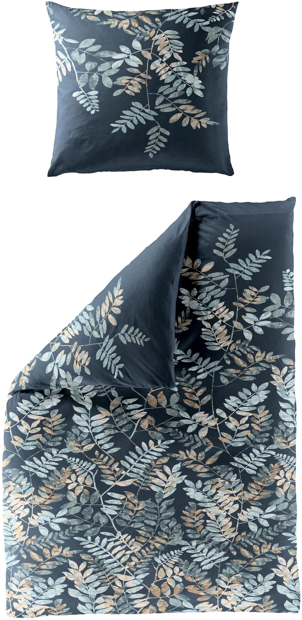 BIERBAUM Bettwäsche Set Blau Mako-Satin 100% Baumwolle