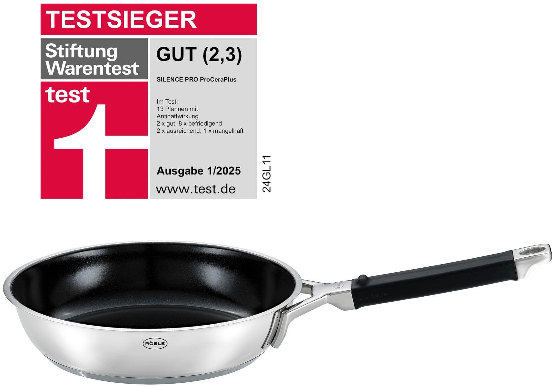 RÖSLE SILENCE PRO CeraPlus Bratpfanne Silber/Schwarz Edelstahl