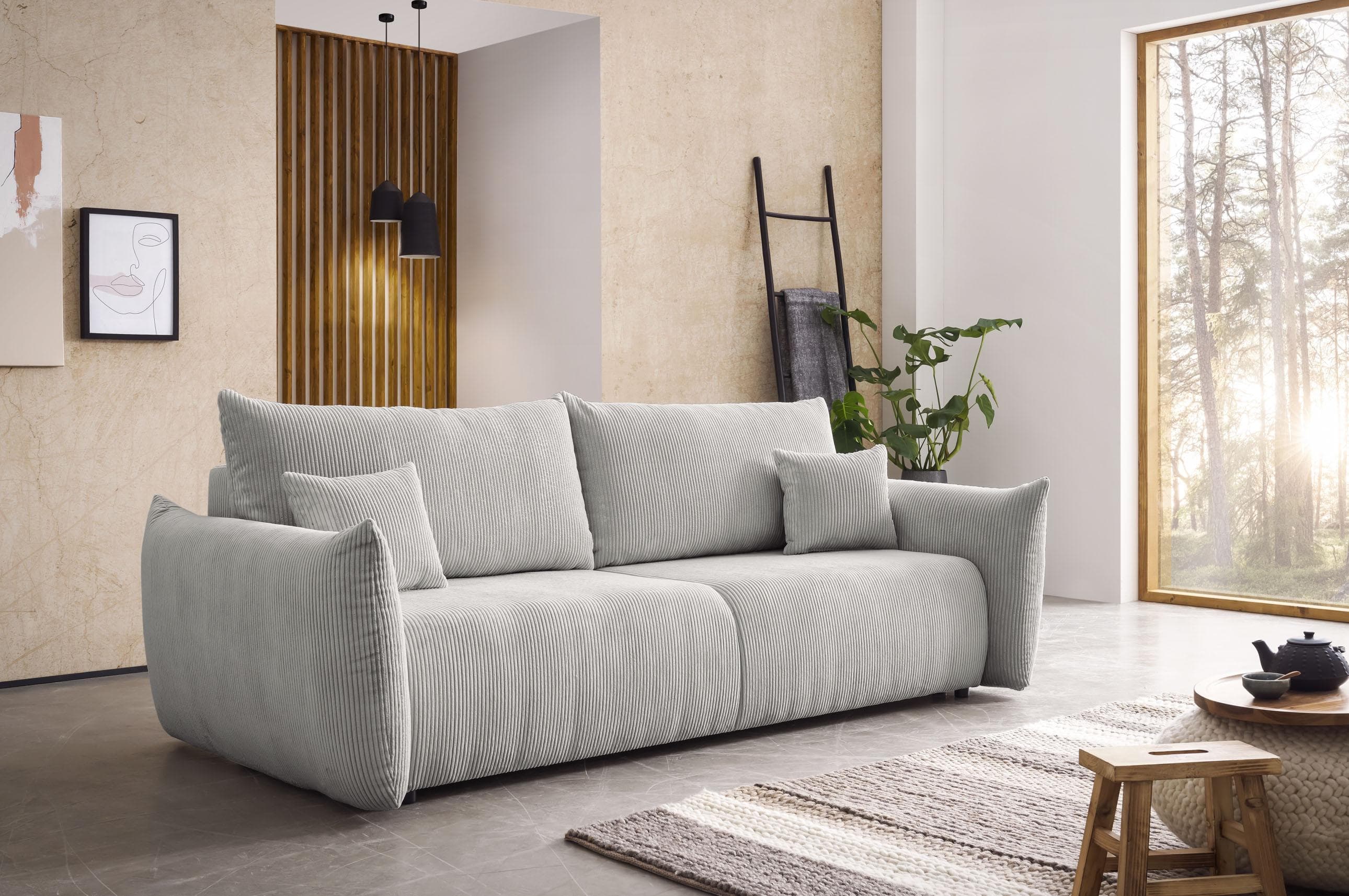 Home Affaire Mavas 3-Sitzer Schlafsofa mit Bettkasten Hellgrau