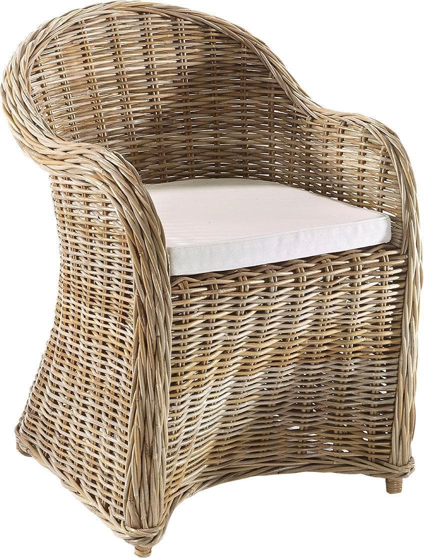 Locker Sessel Boston Grau Rattan mit Sitzkissen