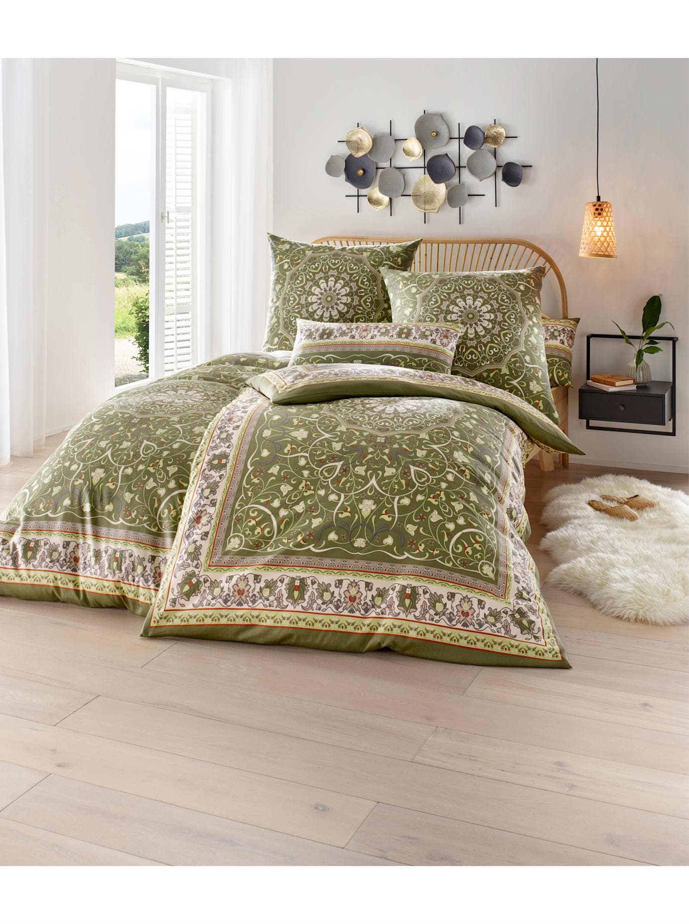 Heine Mako-Satin Bettwäsche: Ornament-Print & Reißverschluss