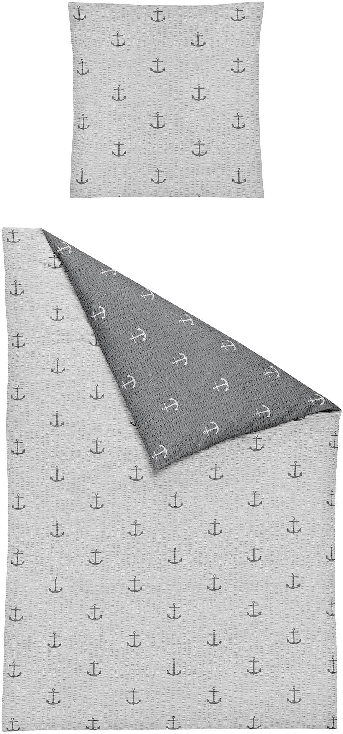 BIERBAUM Bettwäsche Set Silber Seersucker 155x220cm