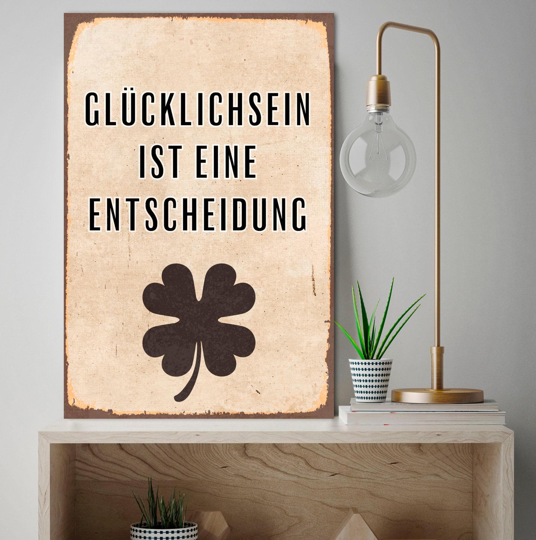 Metallbild QUEENCE "Glücklichsein" Beige Schriftzug