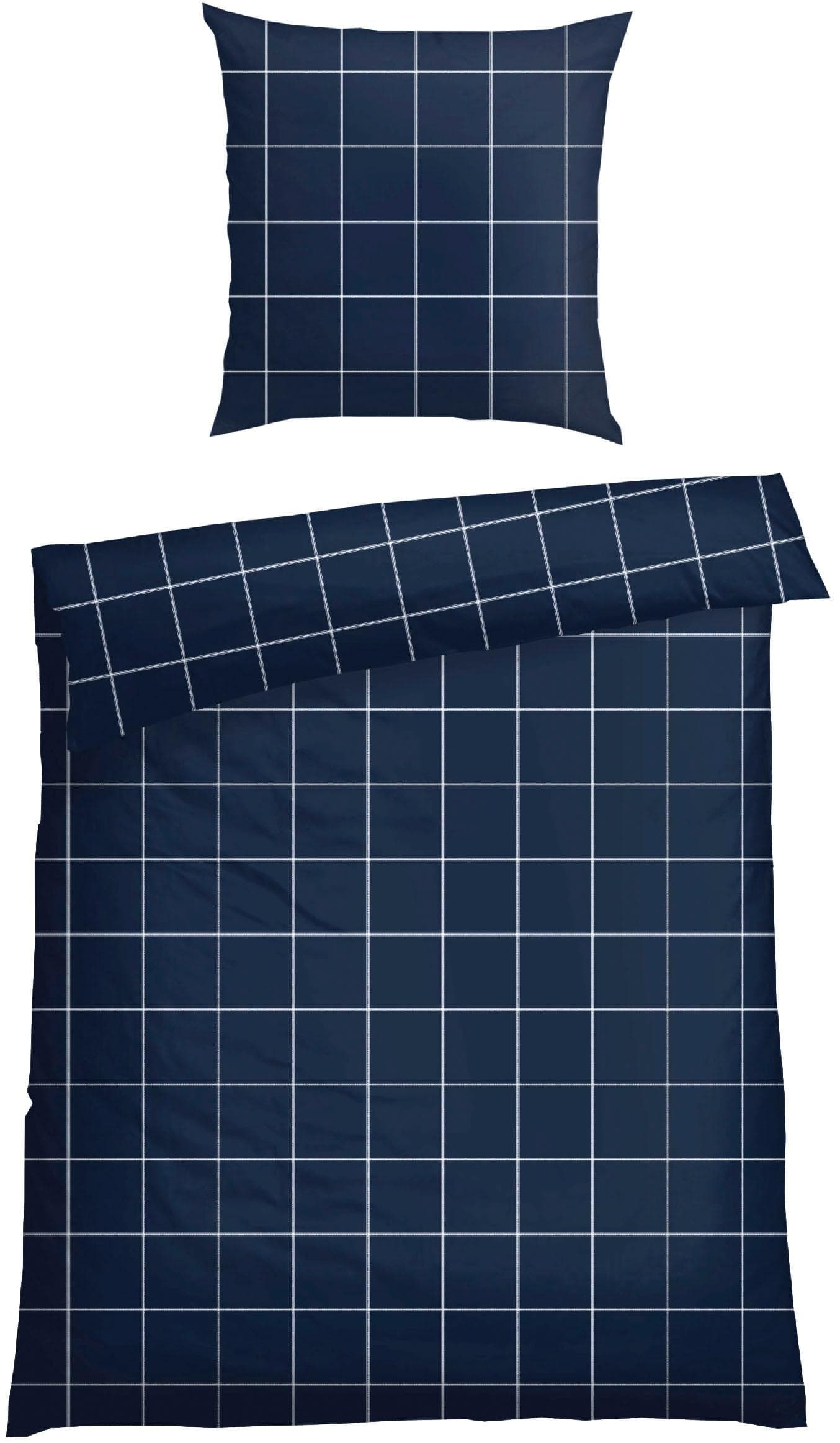 SCHIESSER Bettwäsche Set Dunkelblau Kariert 135x200 cm Renforcé