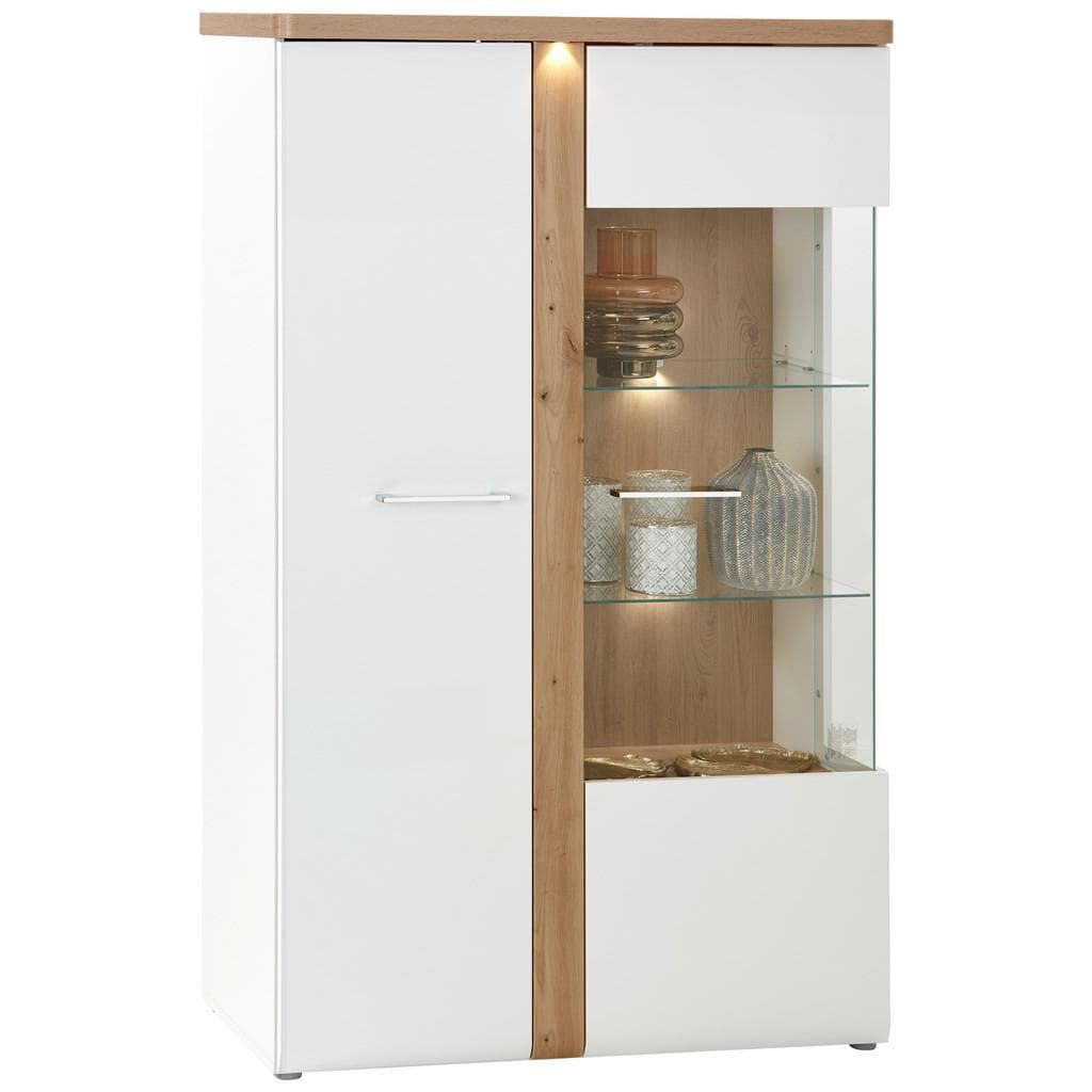 XXXLutz Vitrine Weiß Eiche Metall 6 Fächer Beleuchtung