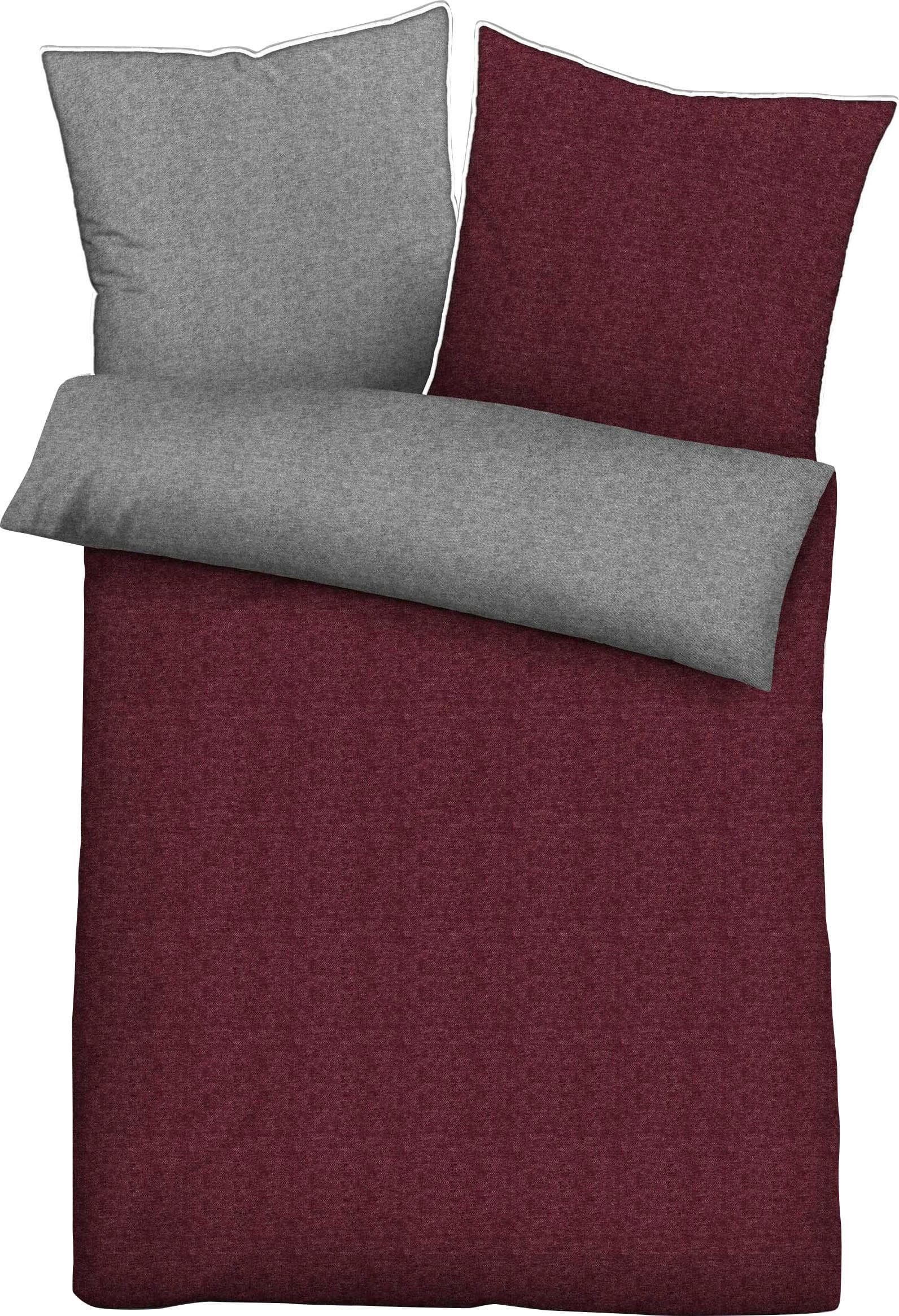 Biberna Wendebettwäsche Hermal Burgund Grau Flanell 100% Baumwolle