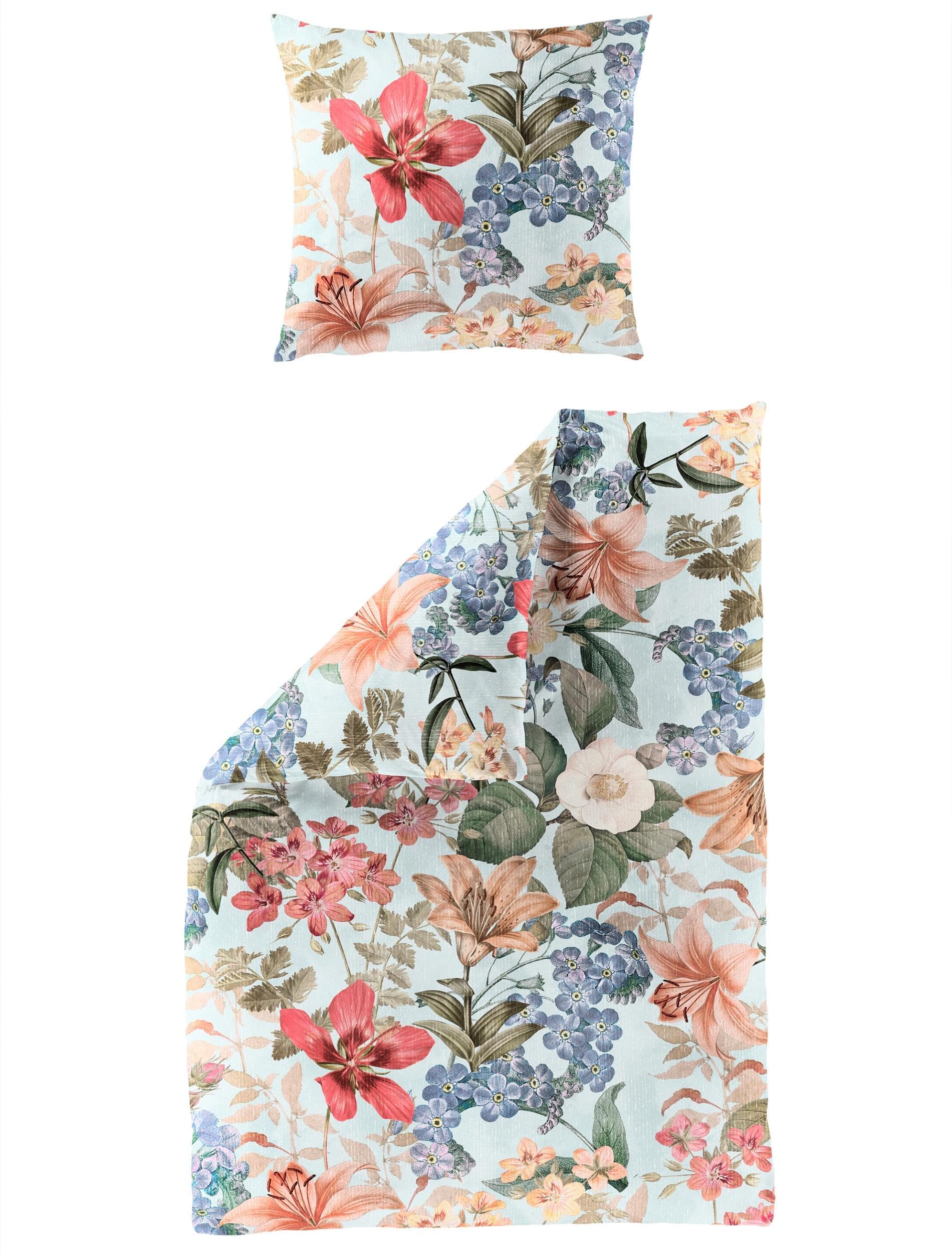 Bierbaum Bettwäsche Mako-Satin Blau Floral