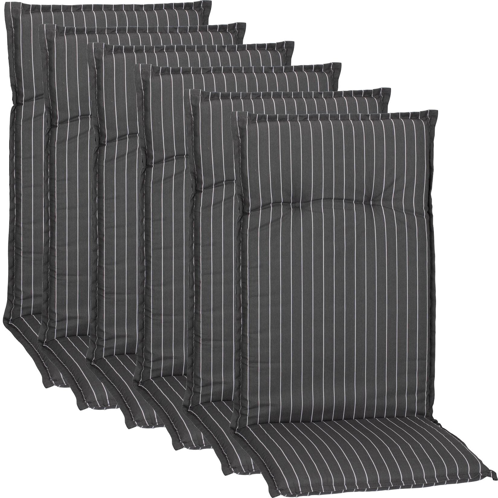 NYVI Gartenstuhl-Auflage Barcelona Hochlehnerauflage 6er Set Grau/Weiß Streifen