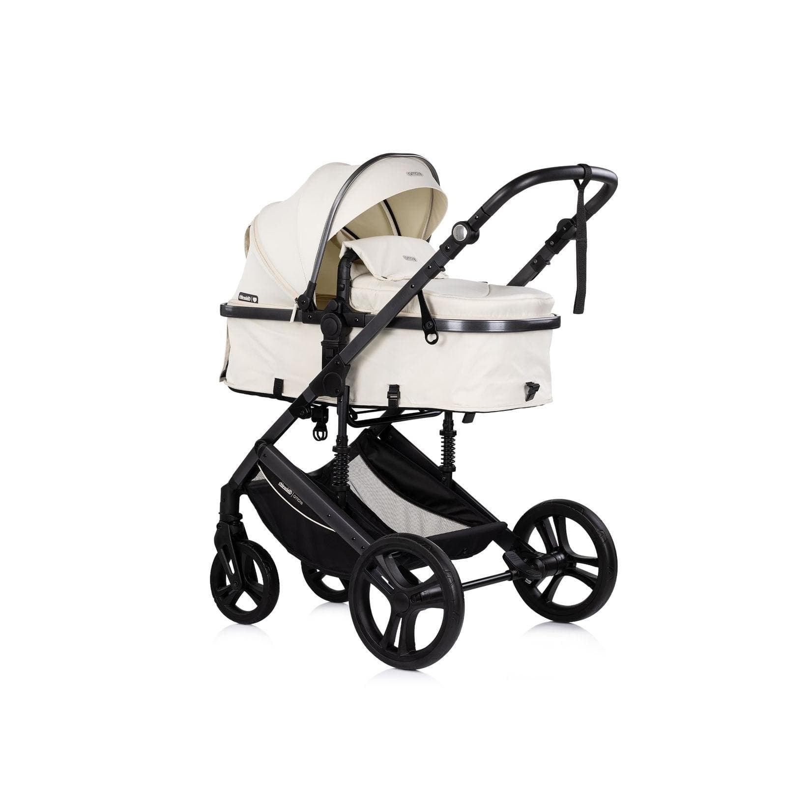 Chipolino Kinderwagen 2 in 1 Amore Getränkehalter Wickeltasche Fußabdeckung Korb Beige-Schwarz