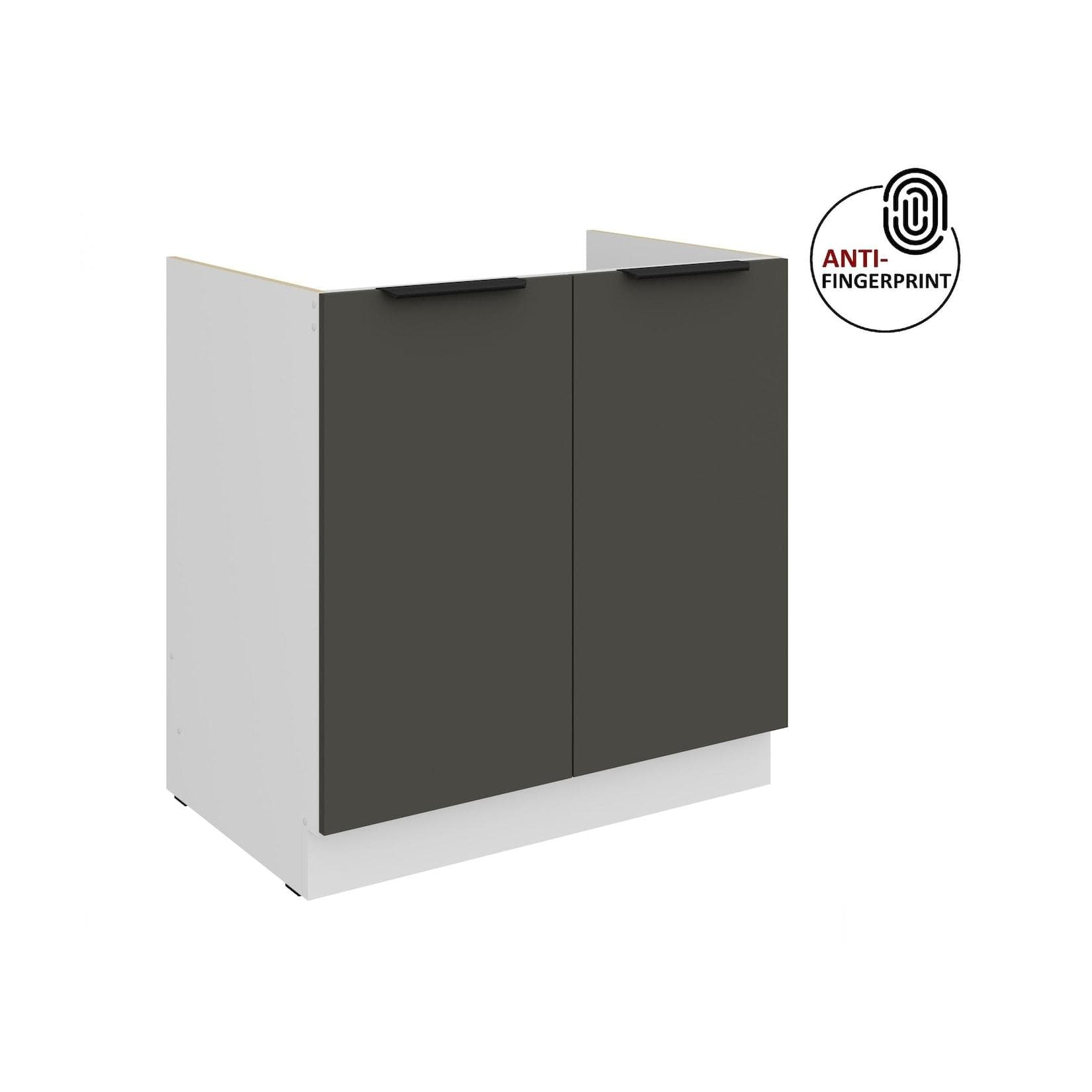 Küchen Spülenschrank 80 Küche ARIA Graphite matt Anti Fingerprint Küchenzeile