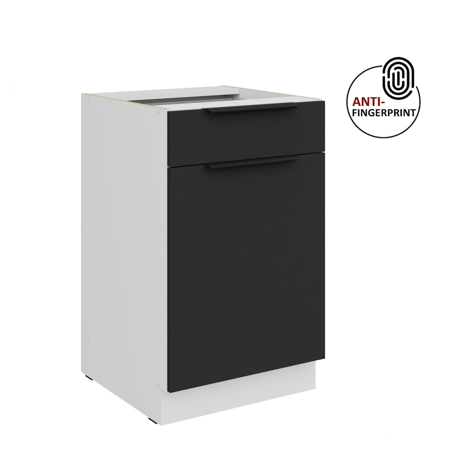 Küchen Unterschrank 50 cm Küche ARIA Schwarz matt Anti Fingerprint