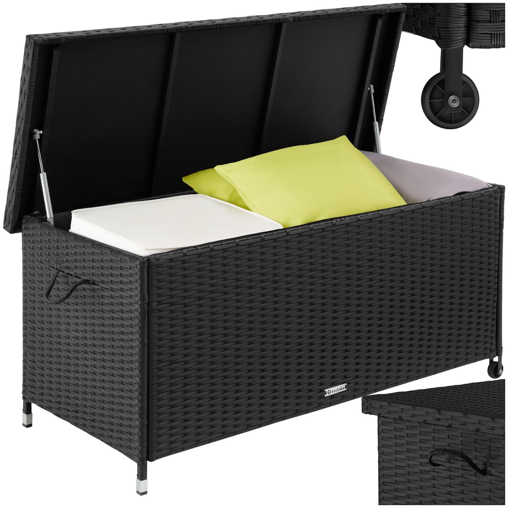 tectake Gartenbox Auflagenbox 270L Schwarz mit Rattangeflecht