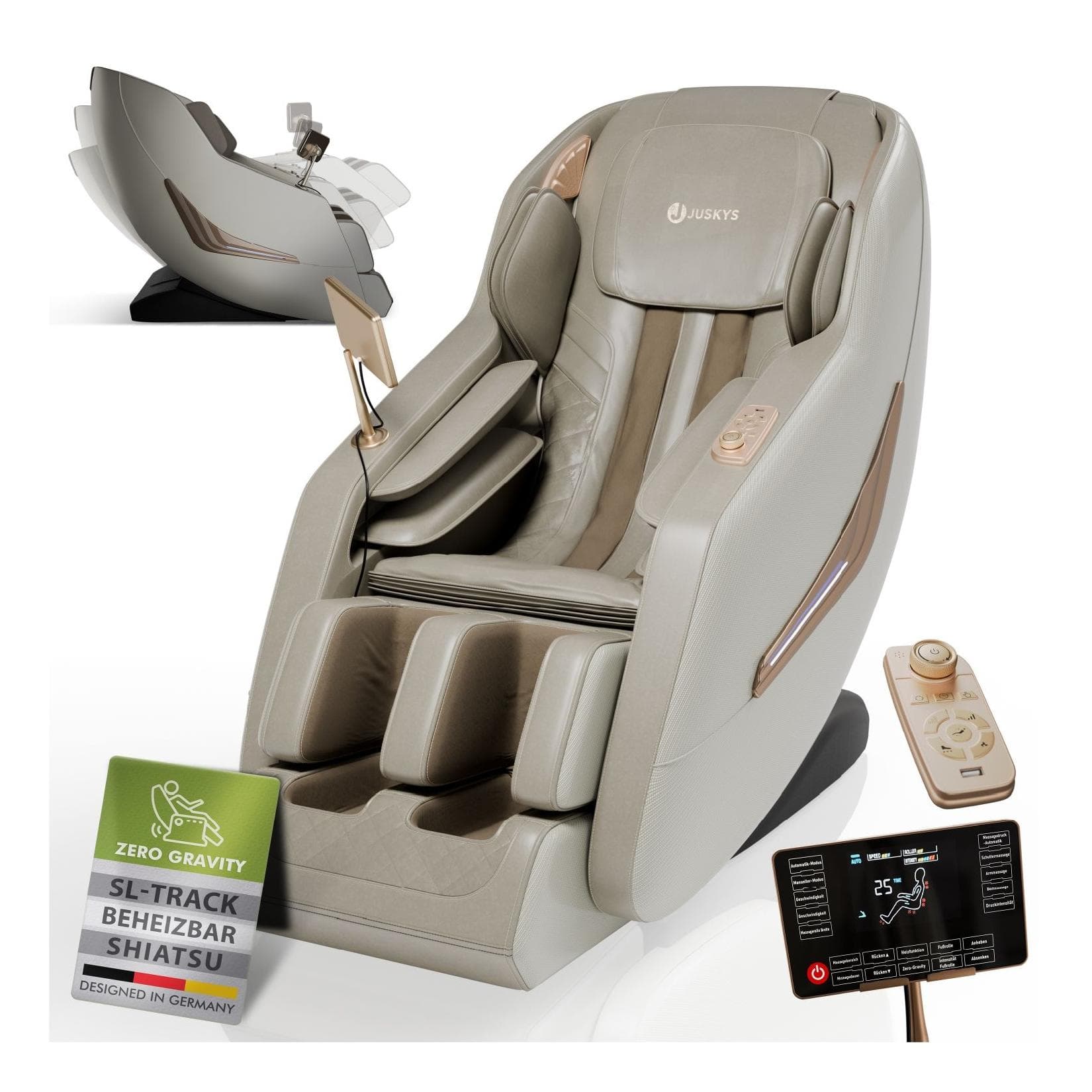 Juskys Massagesessel Paros Beige SL-Track Zero-Gravity Massage