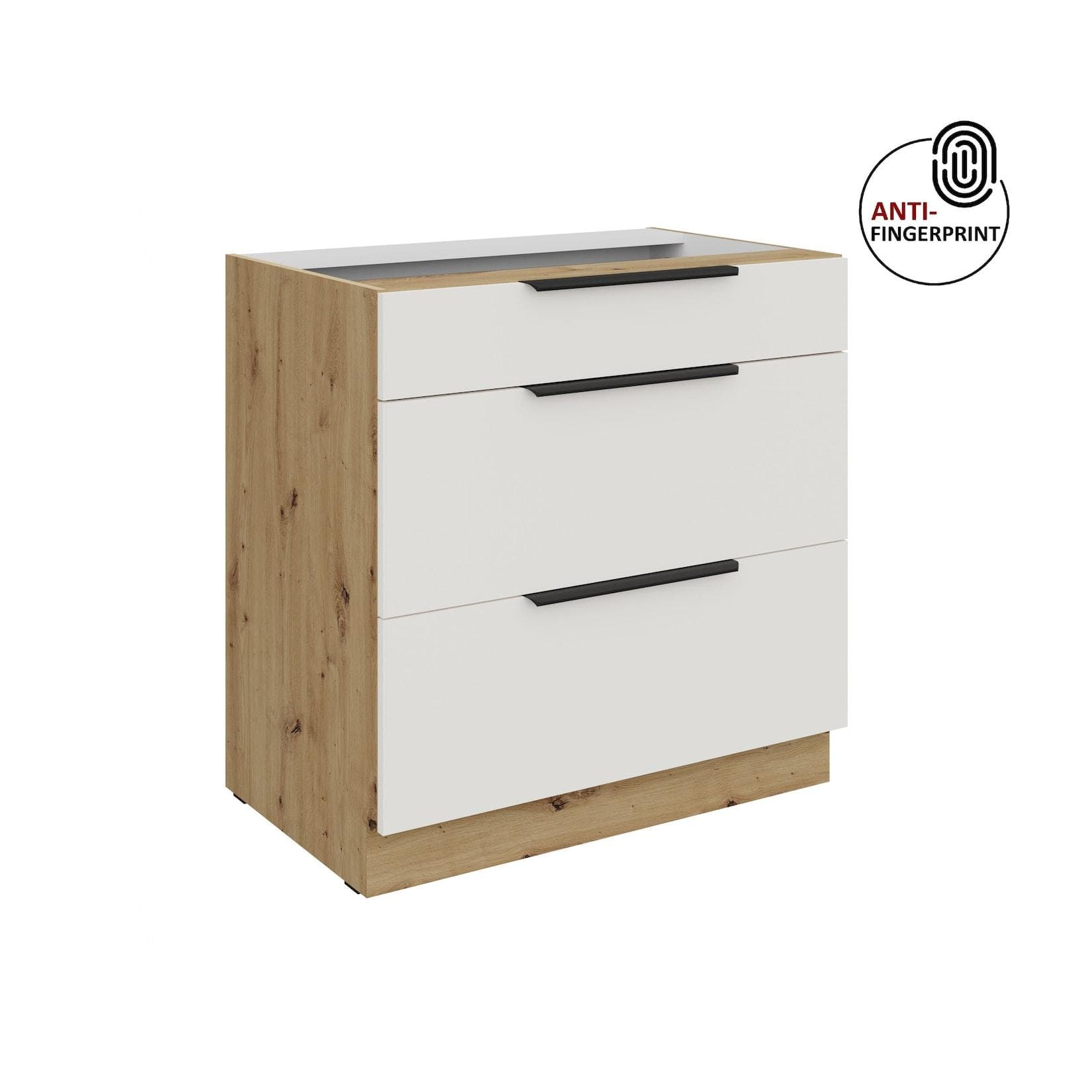 Küchen Unterschrank 80 Küche ARIA Weiss ultra matt Anti Fingerprint Küchenzeile