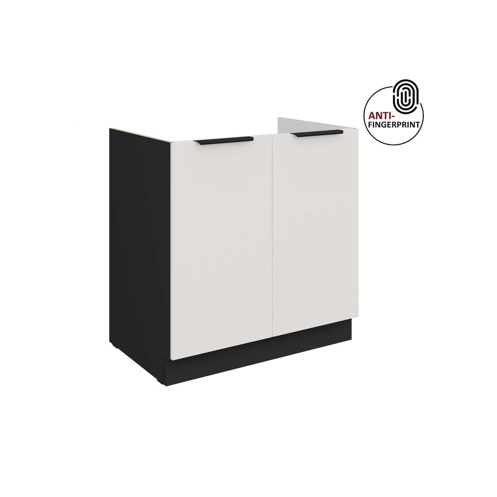 Küchen Spülenschrank 80 Küche ARIA Weiß ultra matt Anti Fingerprint Küchenzeile