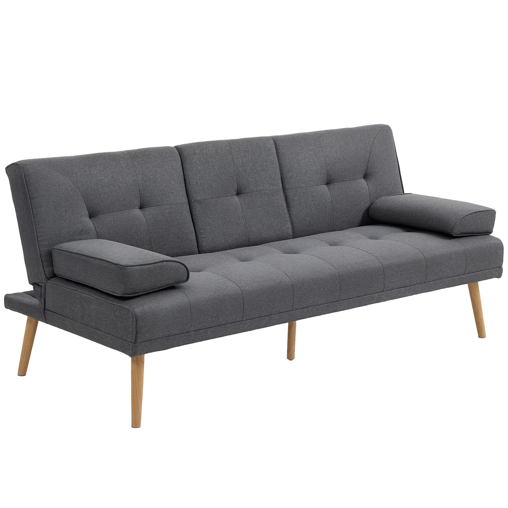 Dunkelgraues Schlafsofa mit Klapptisch - 3-Sitzer Stoffsofa für Wohnzimmer