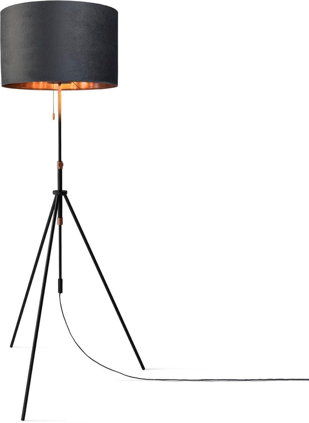 PACO HOME Stehlampe "Naomi uni Color" Schwarz Velours-Schirm