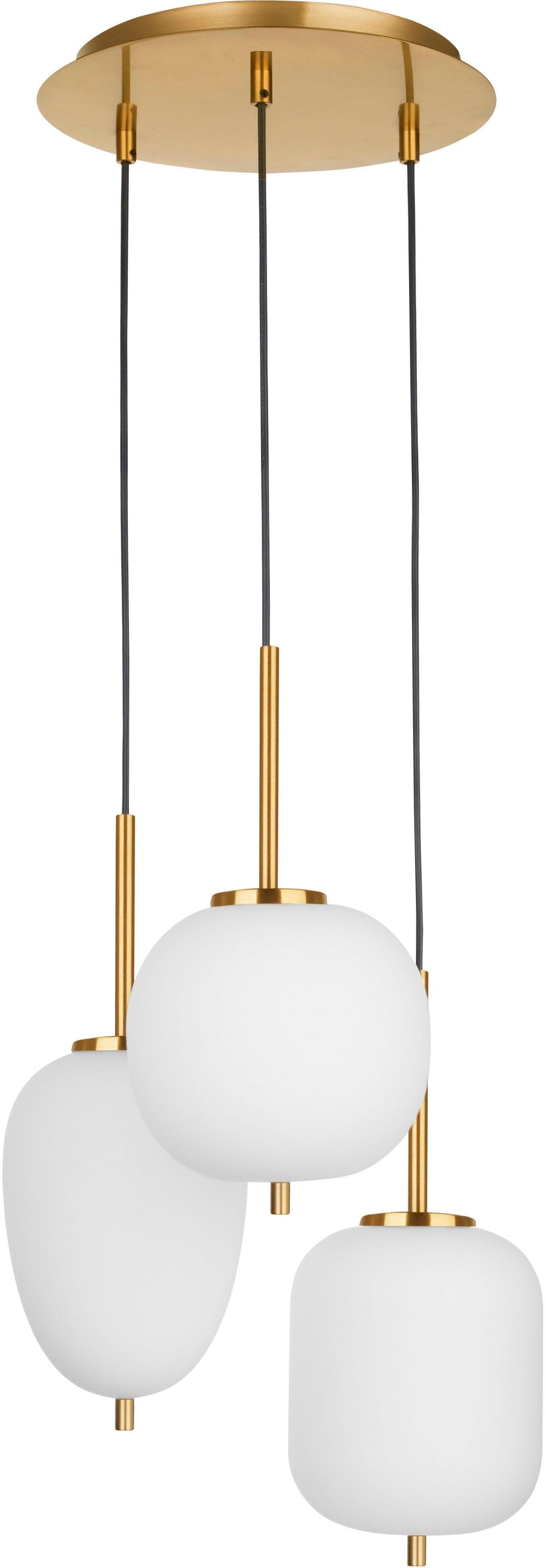 Moderne Hängeleuchte aus Glas und Metall in Gold