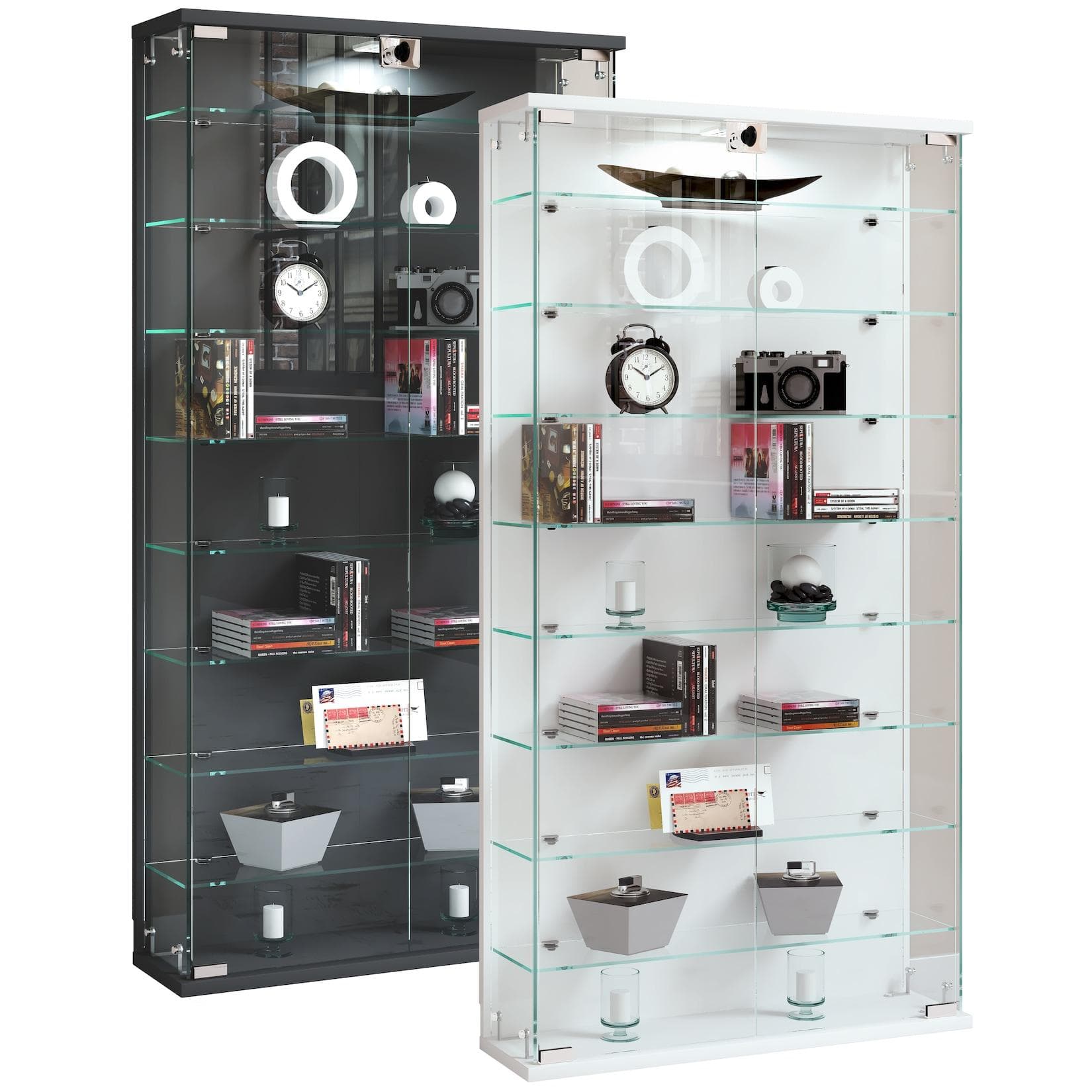 VCM Glasvitrine Relas L Schwarz Anthrazit Wandvitrine mit Glasböden