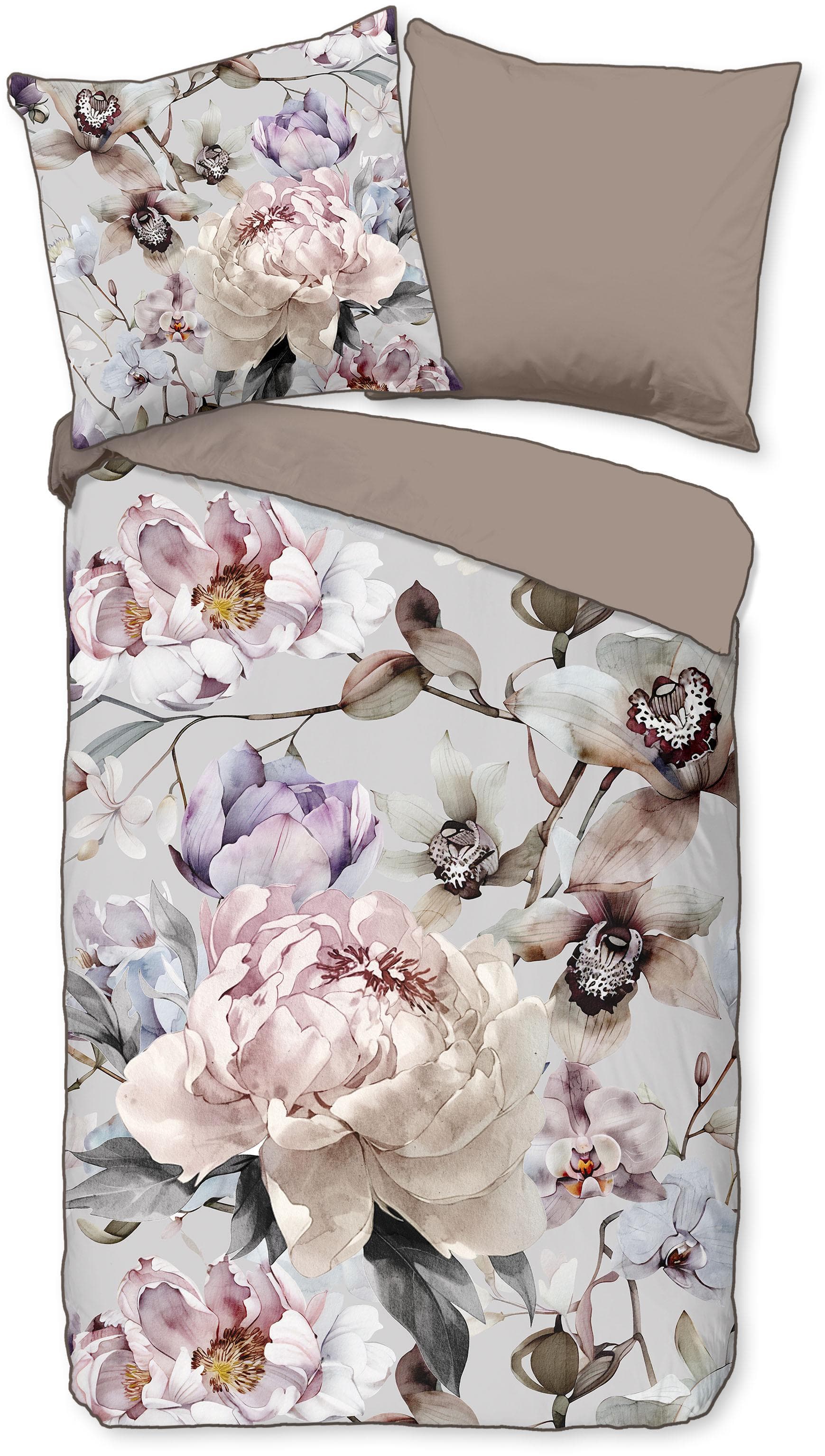 Descanso Wendebettwäsche Colinda Beige Grau Blumen