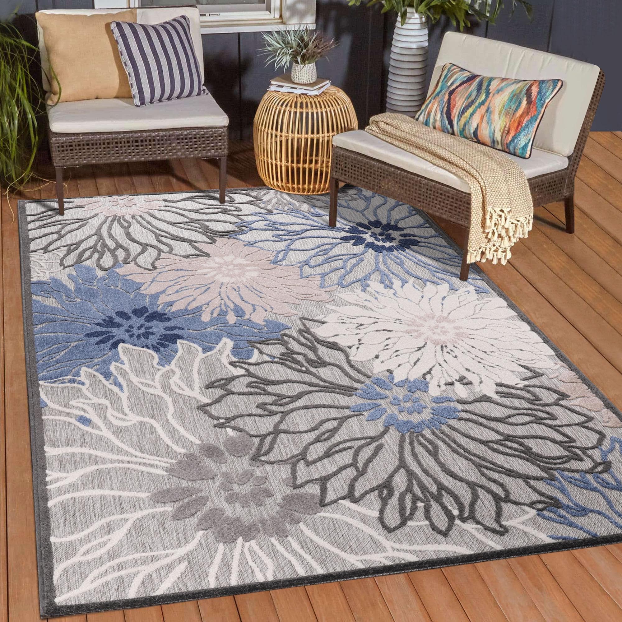 SANAT Teppich Floral 2 Outdoor Grau Beige In- und Outdoor