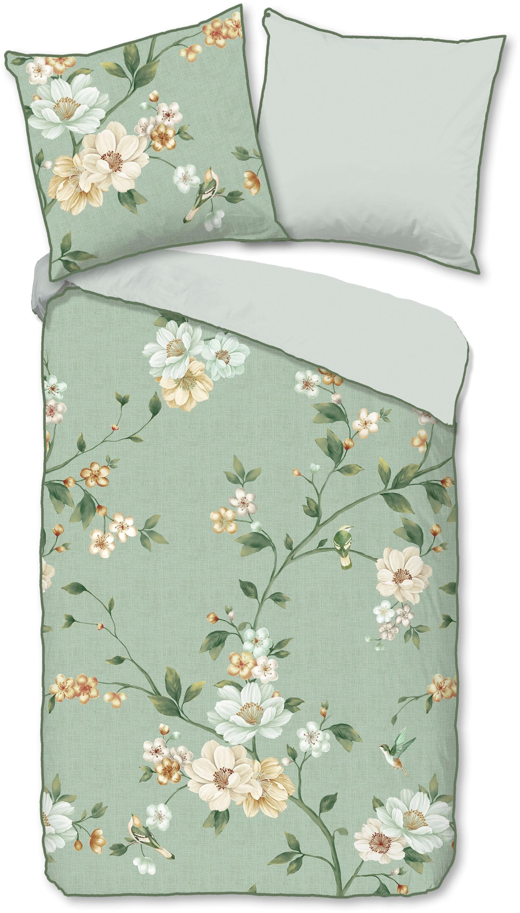 Descanso Wendebettwäsche Sizena Grün Blumenmuster