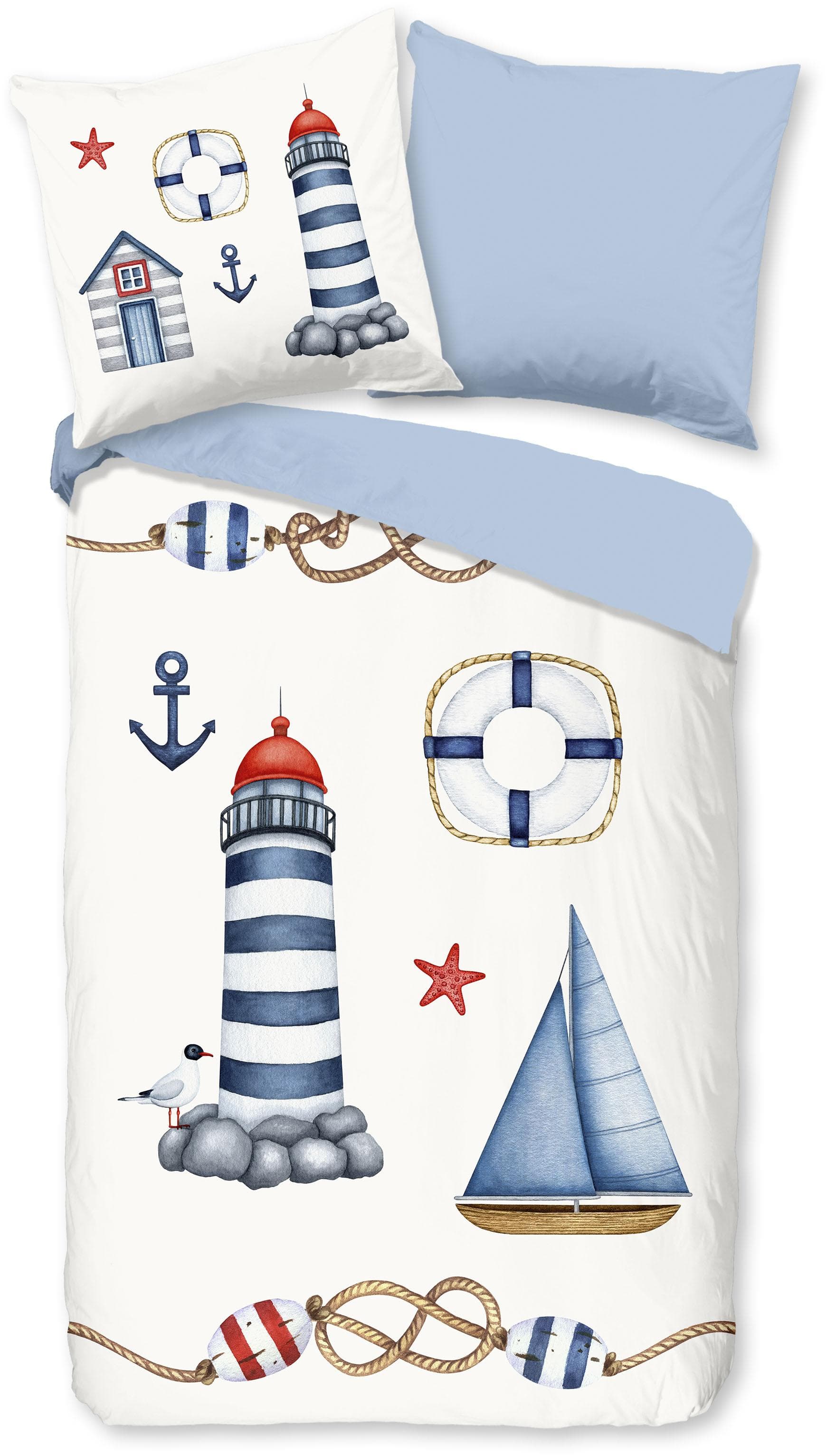 PURE luxury collection Kinderbettwäsche Maritime Blau 2-teilig Mikrofaser