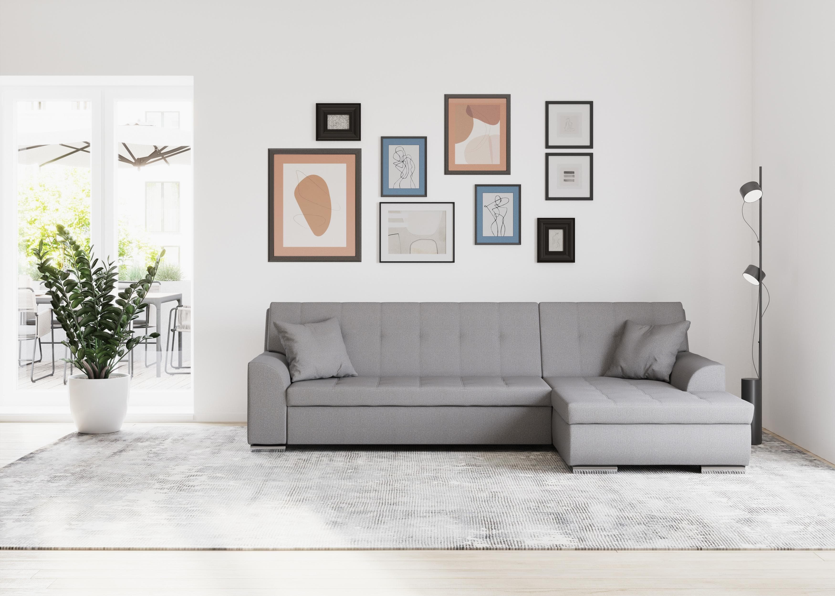 DOMO COLLECTION Ecksofa Treviso Dunkelgrau L-Form mit Zierkissen