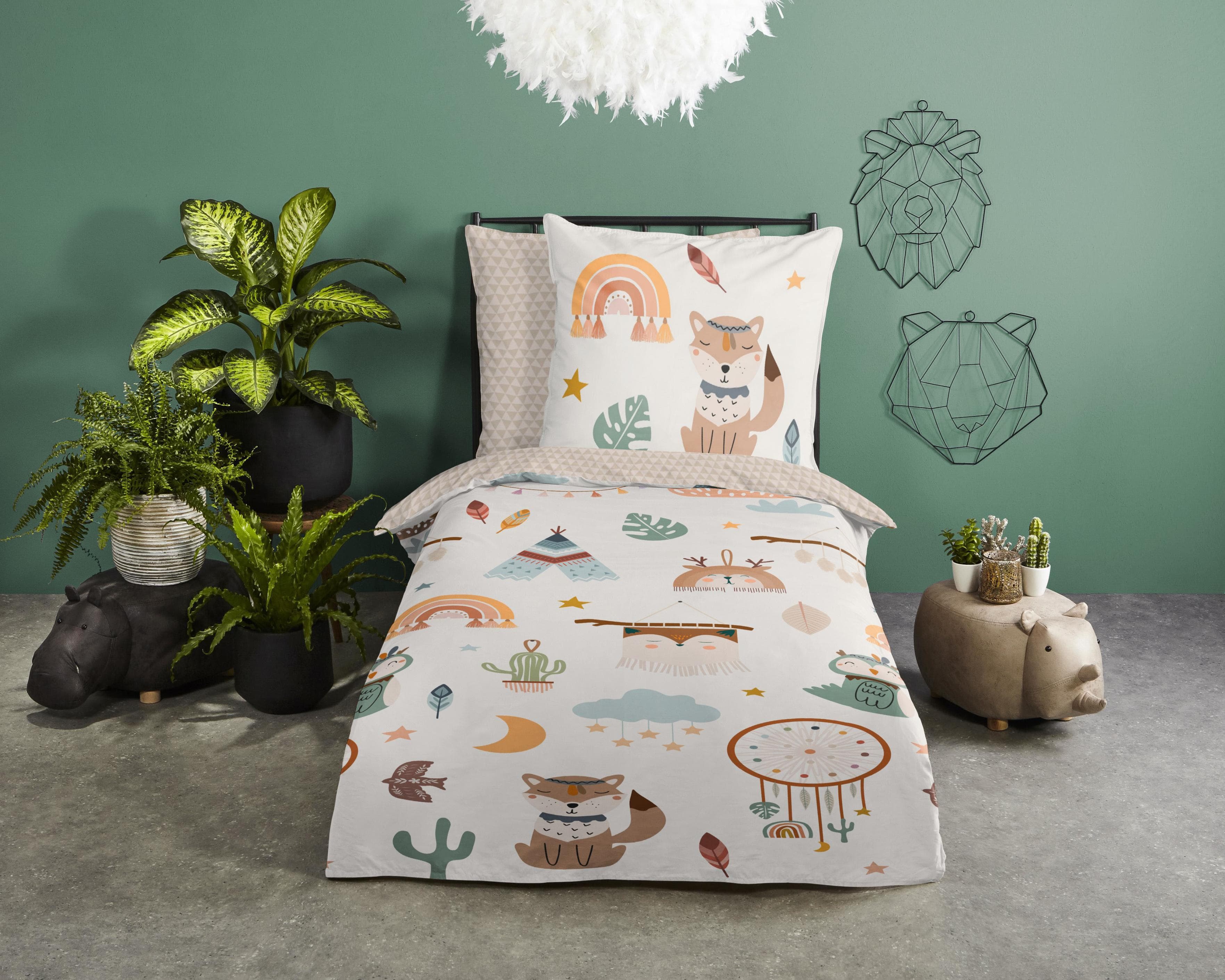 Good Morning Kinderbettwäsche Remi Beige Eule 100% Baumwolle