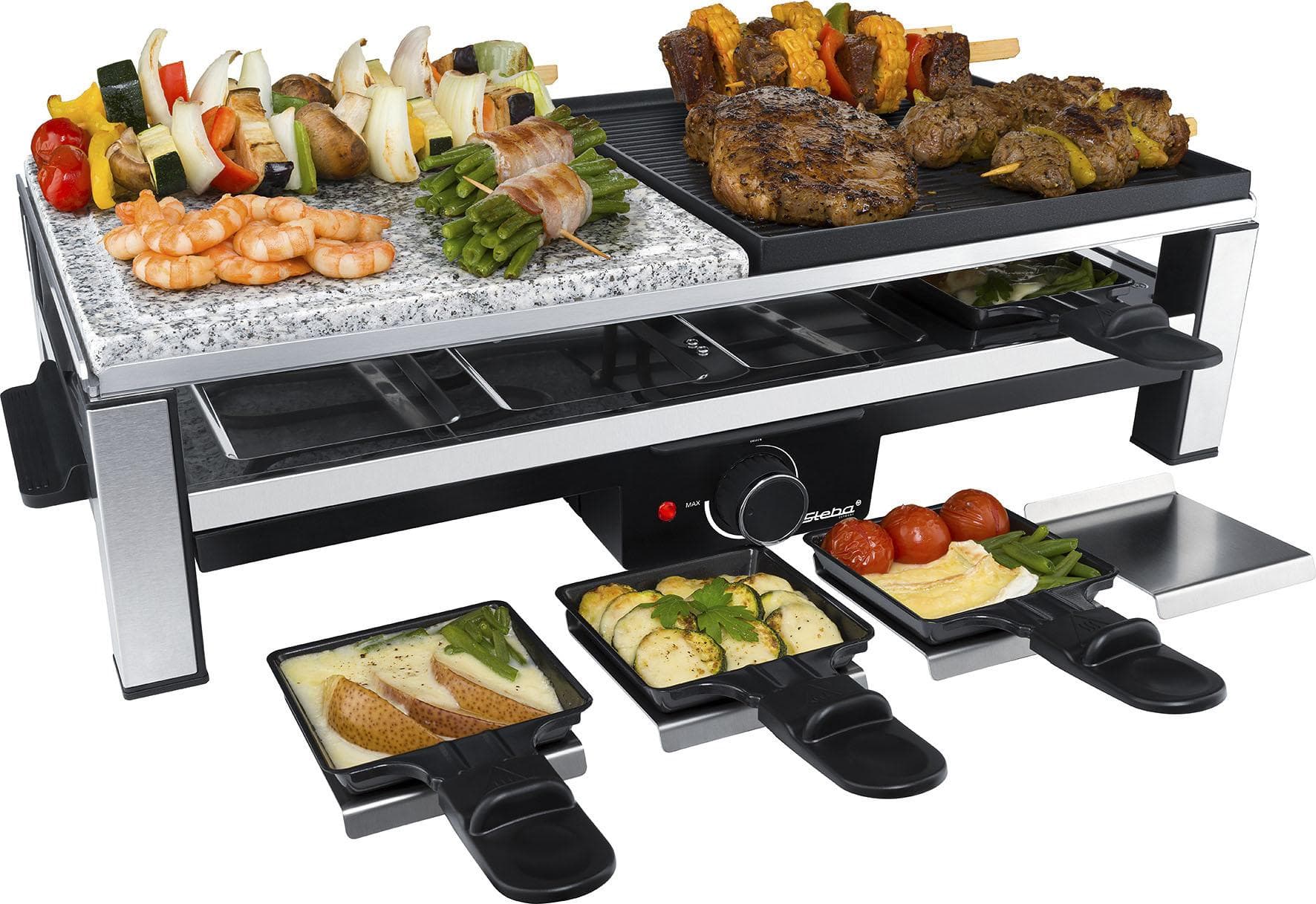 Steba Multi-Raclette RC 108 Edelstahl/Schwarz mit 8 Pfännchen
