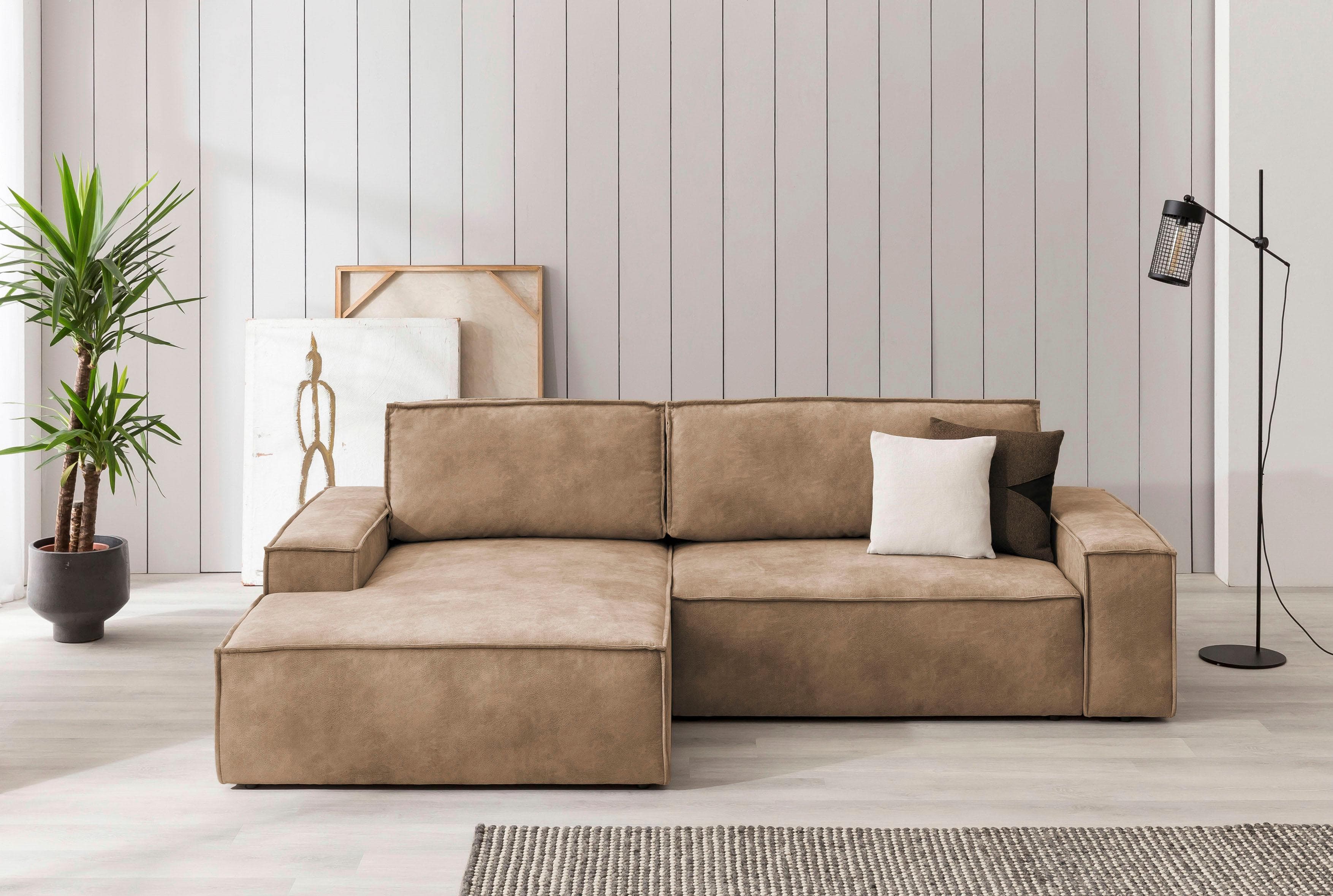 HOME AFFAIRE Ecksofa SHERWOOD L-Form Beige mit Schlaffunktion