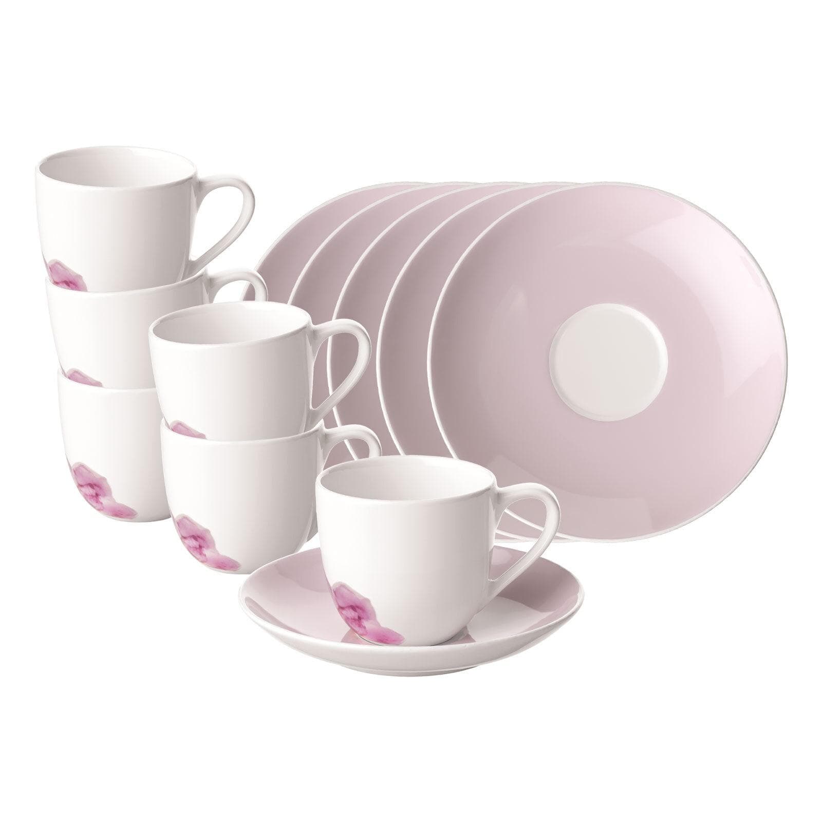 Villeroy & Boch Espressotassen mit Untertassen Rose Garden 70 ml 6er Set Rosa