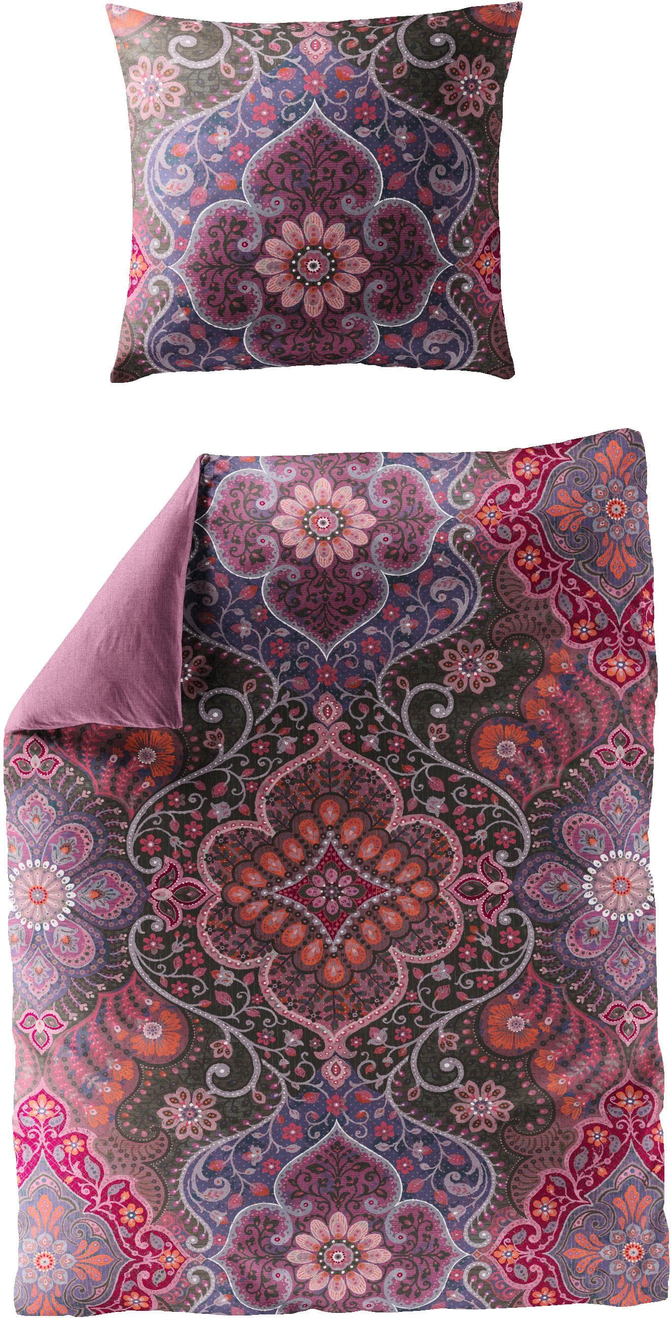 JEKATEX Wendebettwäsche FLORENZIA Lila Mako-Satin 100% Baumwolle