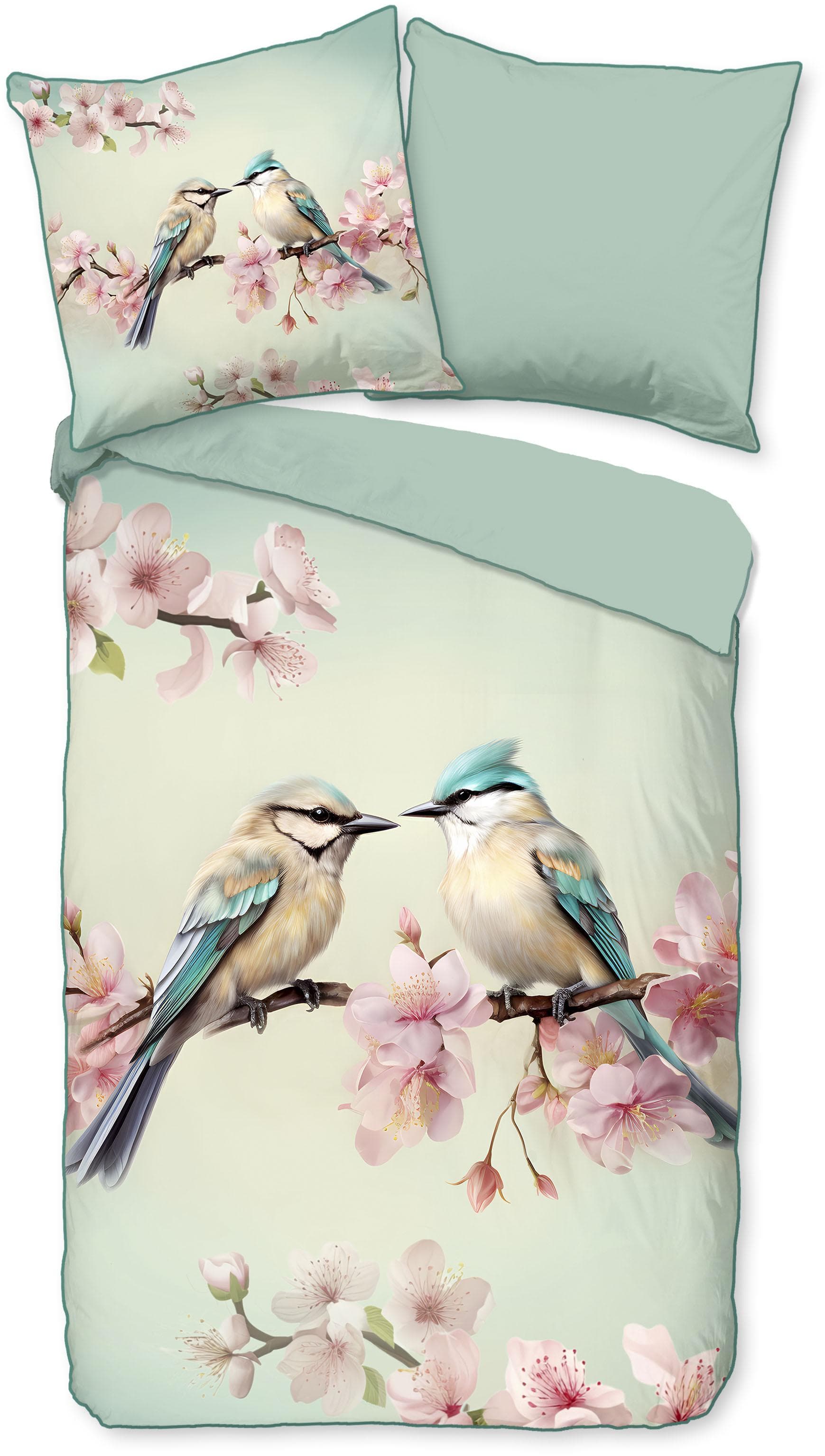 Descanso Wendebettwäsche Vogel Mintgrün