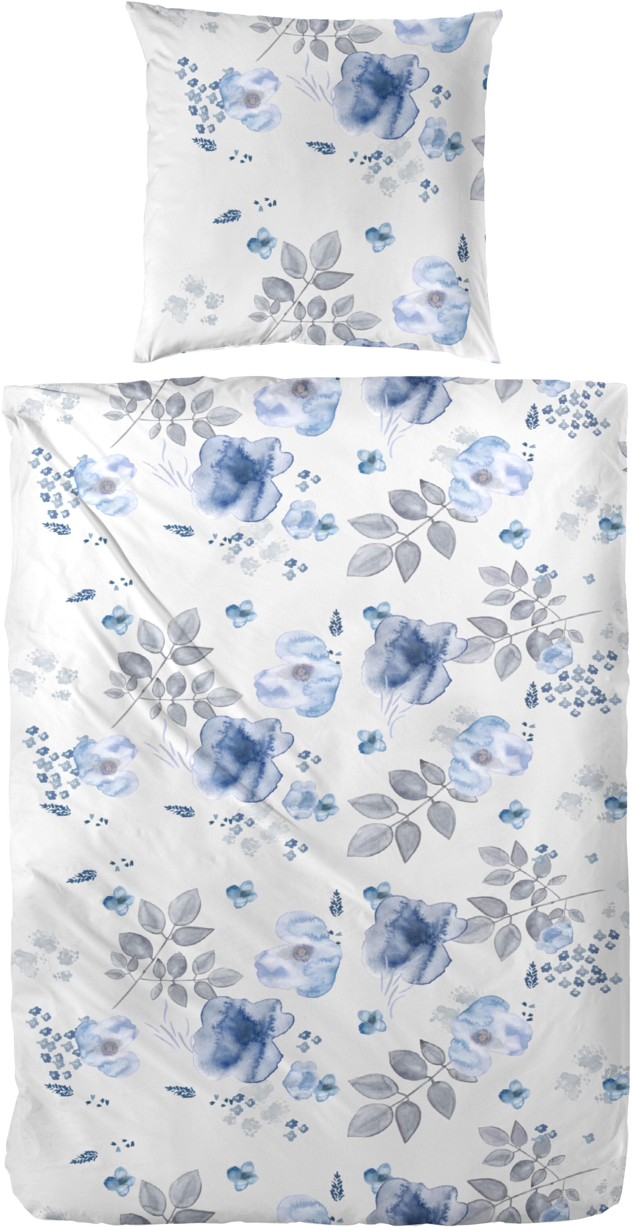 Primera Biber Bettwäsche Flowerful Blau Grau Blumenmuster