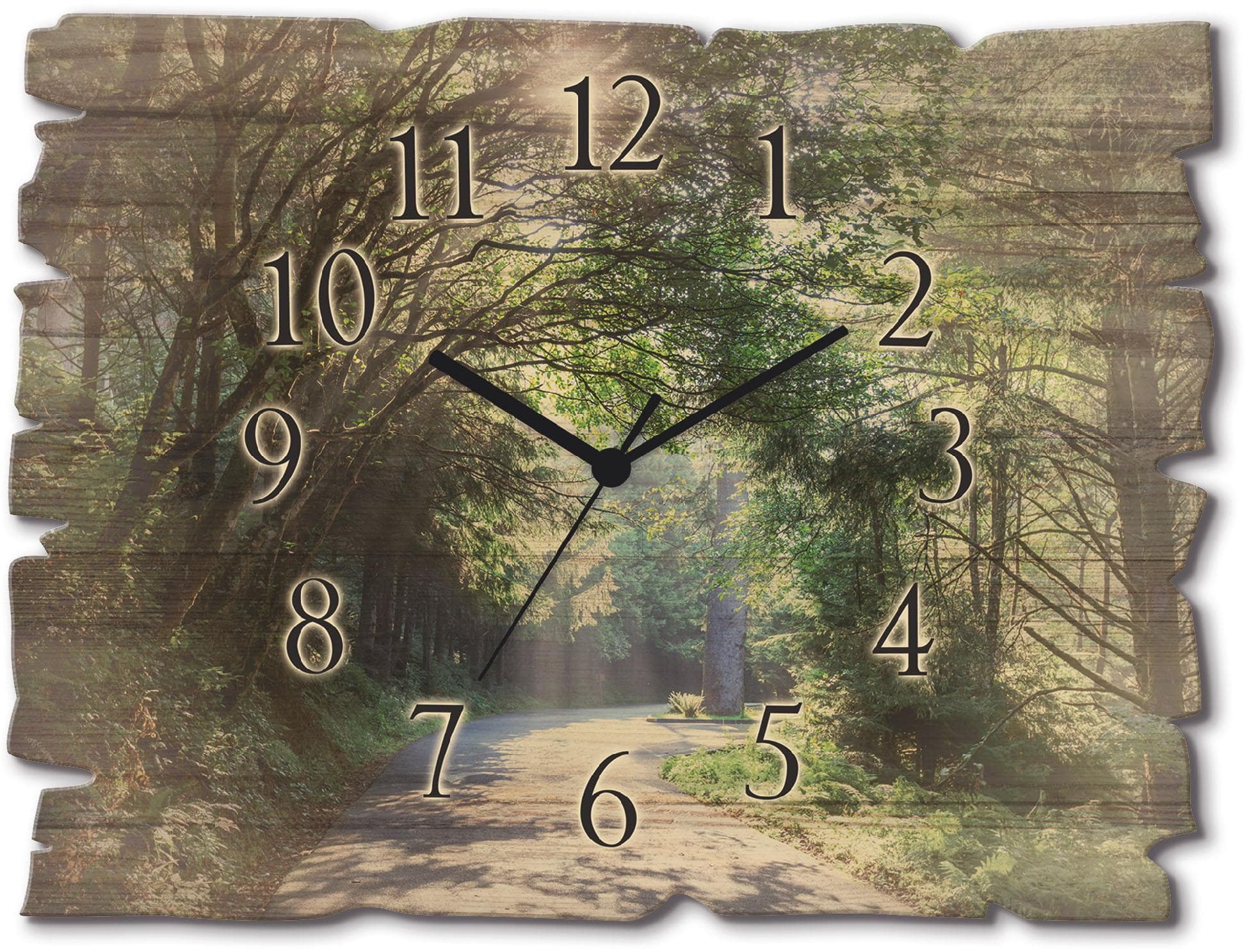 Wanduhr ARTLAND "Holzuhr Sonniger Wald" Grün Vintage-Look