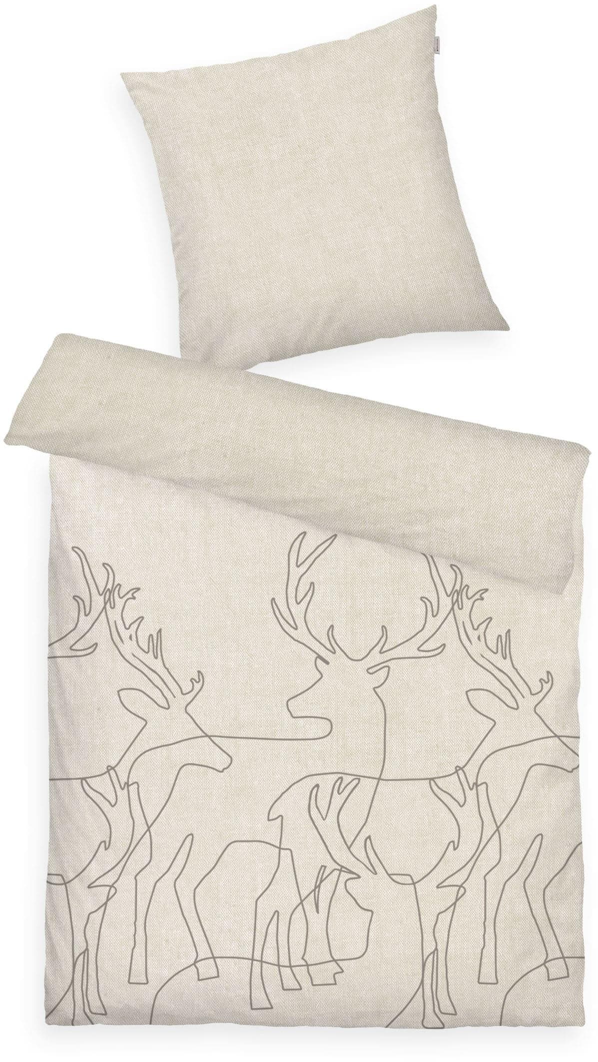 TOM TAILOR HOME Wendebettwäsche Lennart Flanell Beige Hirsch