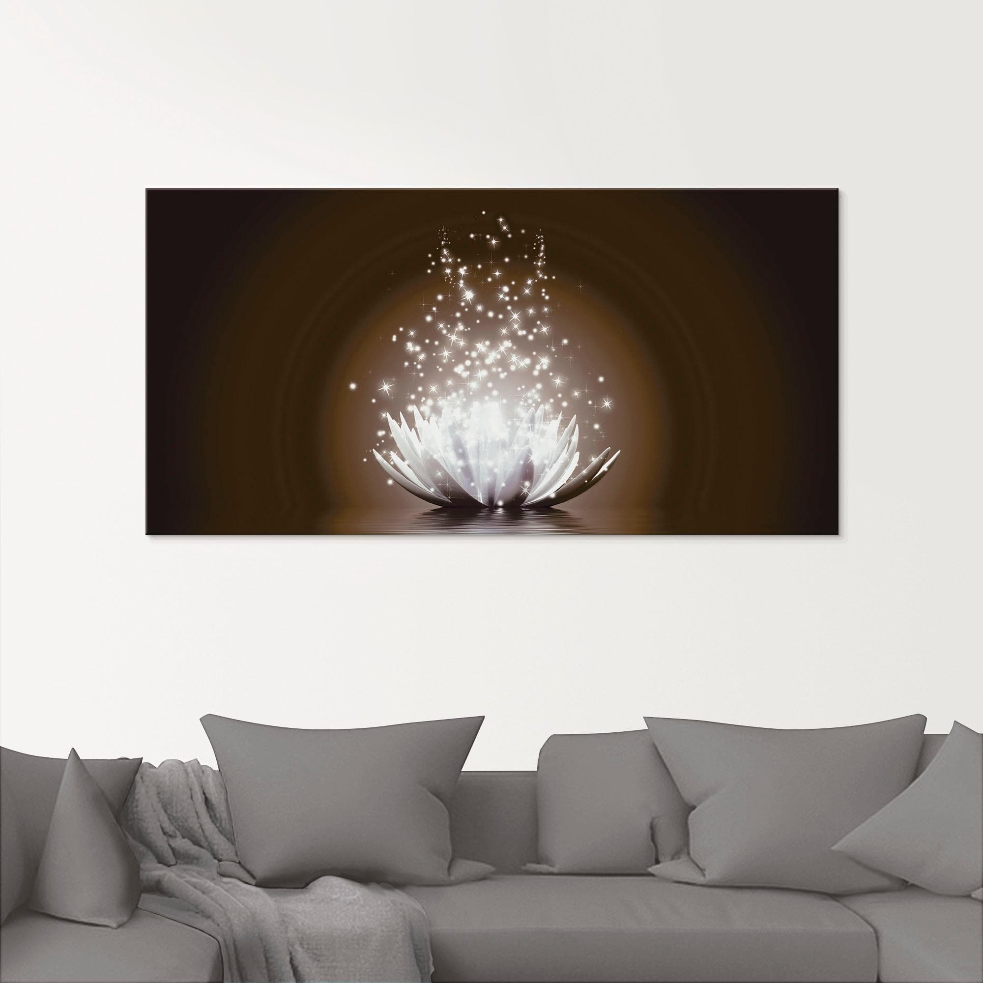 ARTLAND Glasbild Magie der Lotus-Blume Braun