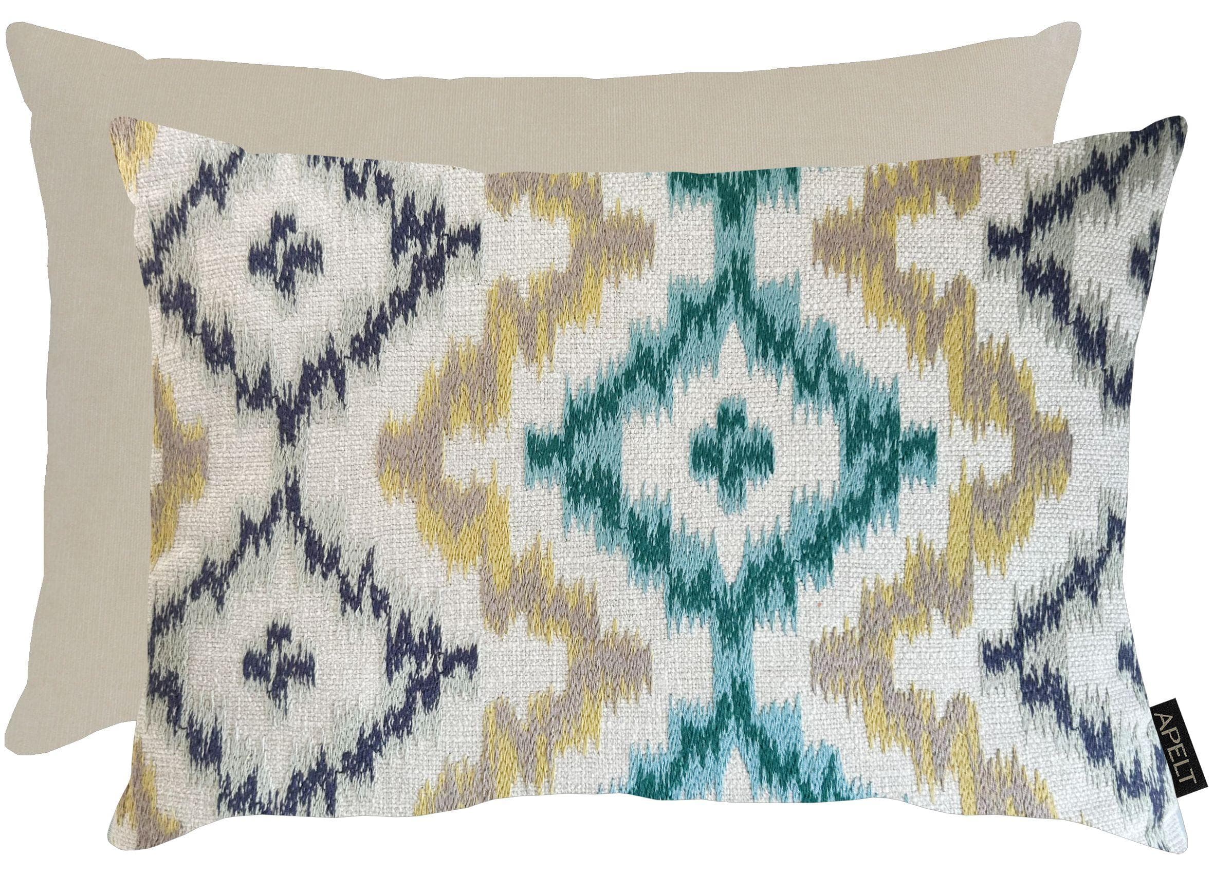 Dekokissen APELT Milan Ikat-Design Natur Blau Ornament