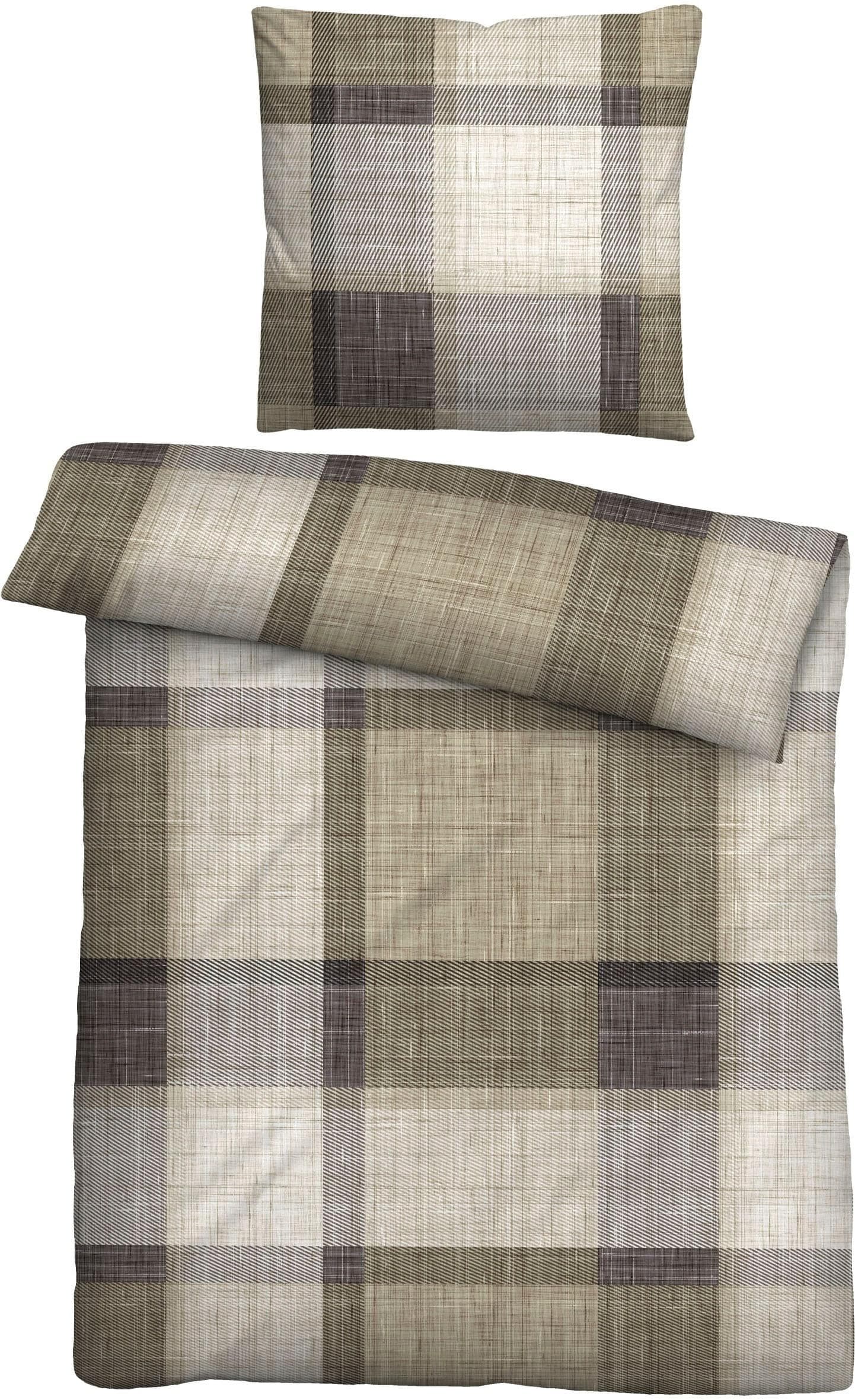 BIBERNA Bettwäsche Feinbiber Taupe Kariert 135x200 cm