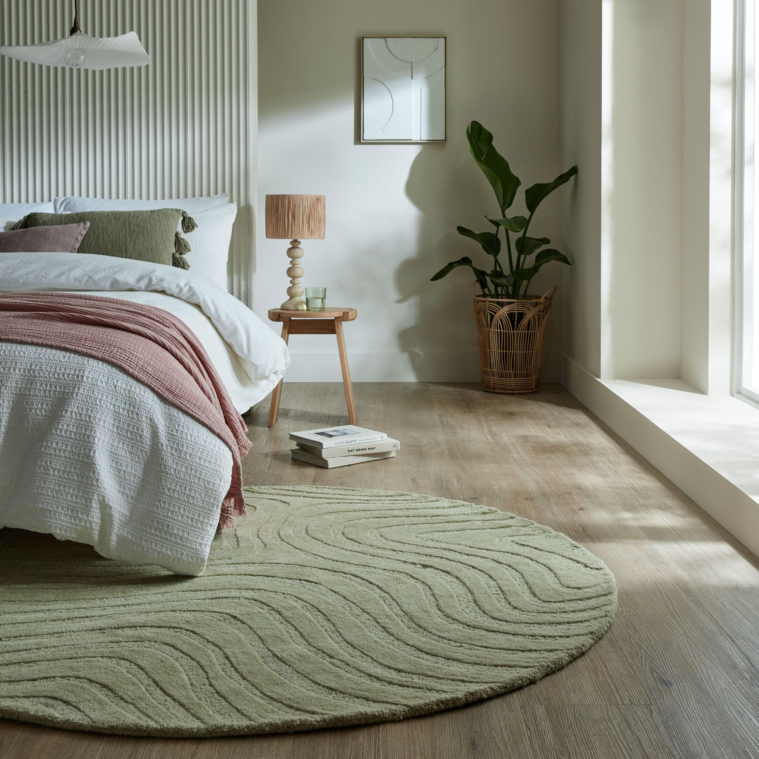 FLAIR RUGS Wollteppich Mesmerise Grün Rund Hoch-Tief Effekt