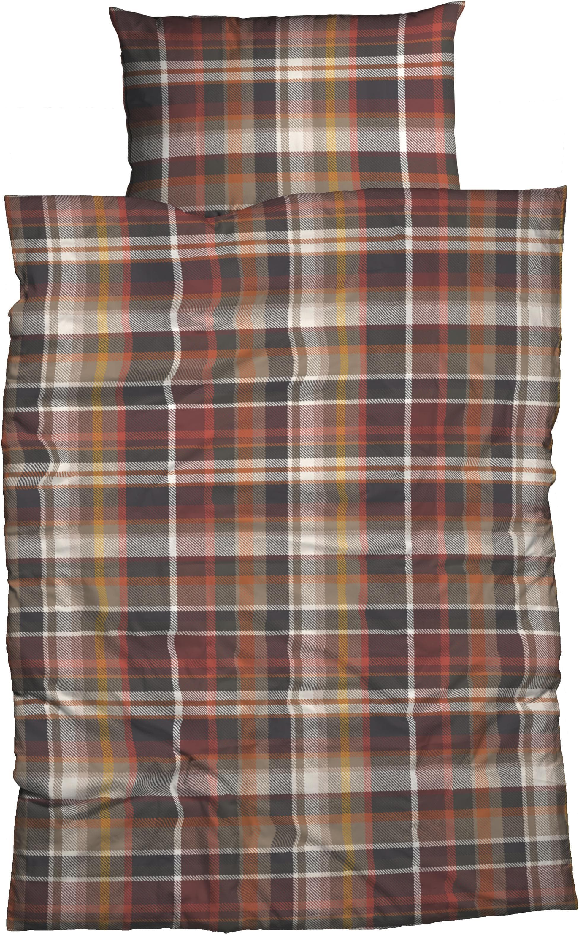 CASATEX Bettwäsche Silan Braun Rot Biber Karo 155x220cm