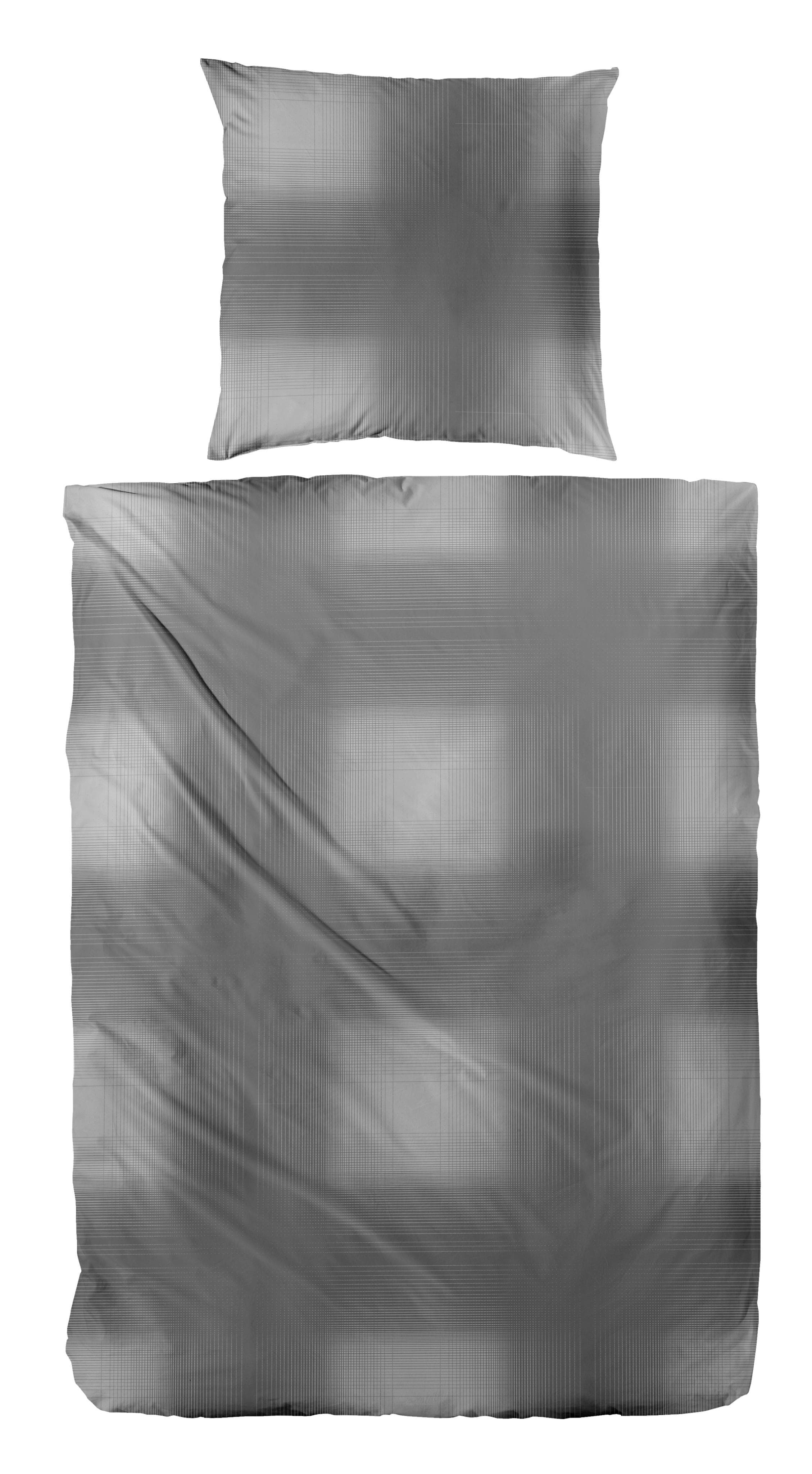 Bettwäsche aus Baumwolle und Edel-Köper-Flanell, grau, Karomuster