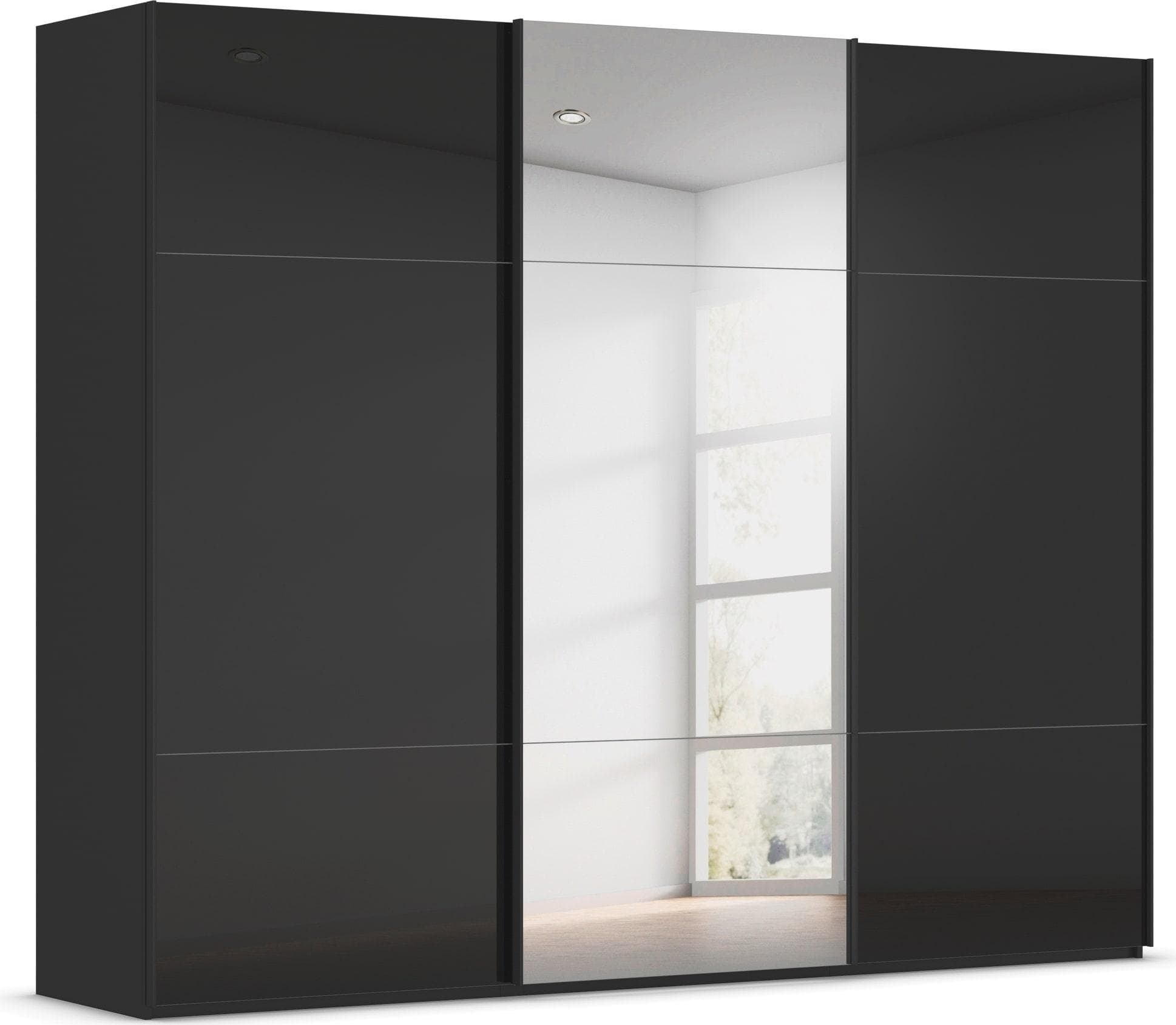 Rauch Schwebetürenschrank CONTIDO Schwarz Glas Schwarz