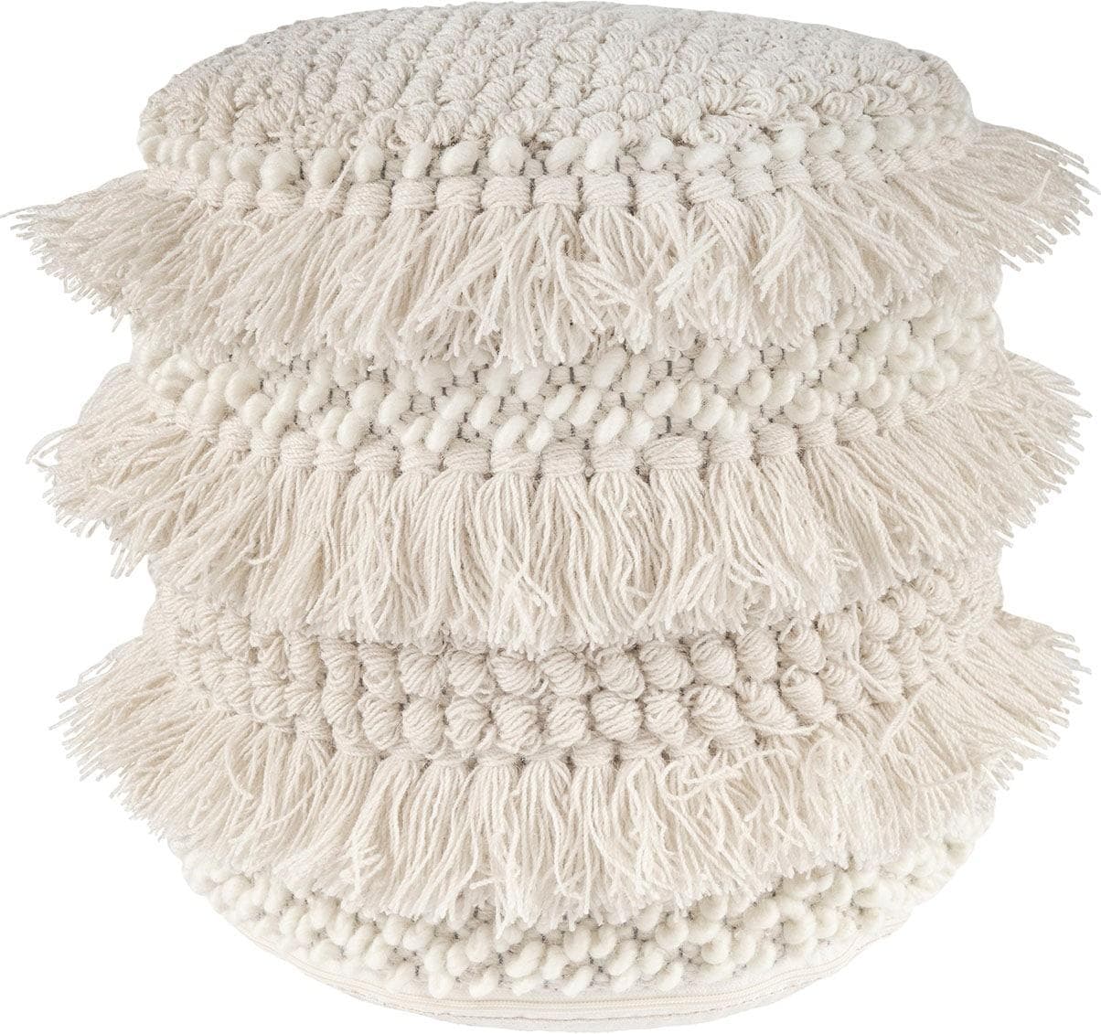 KAYOOM Pouf Bohist 325 Beige Handgefertigt mit Fransen