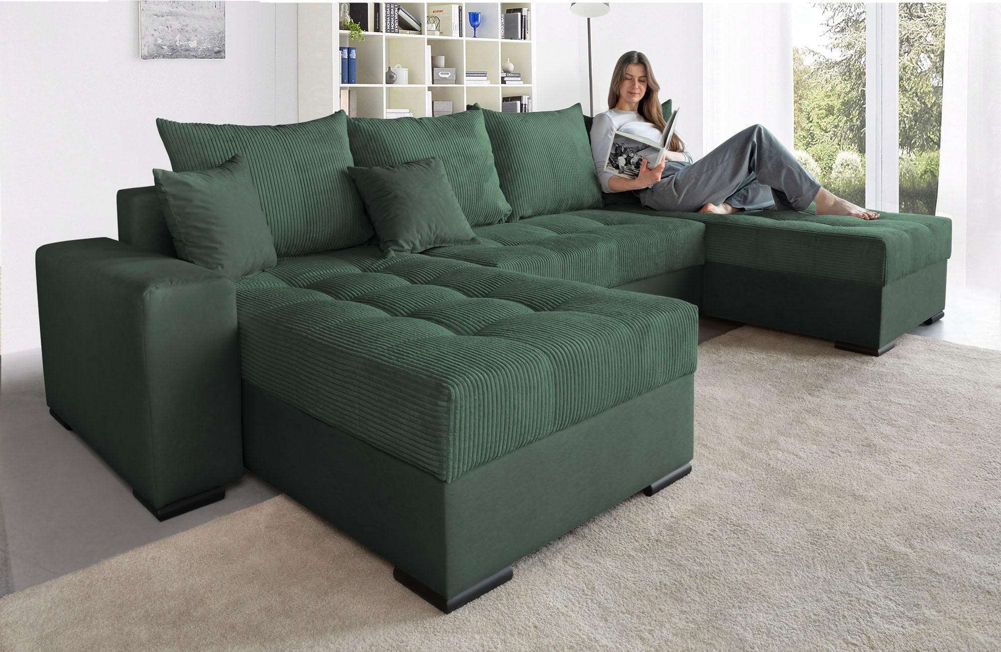 COLLECTION AB Wohnlandschaft U-Form Cord/Mix mit Bettfunktion