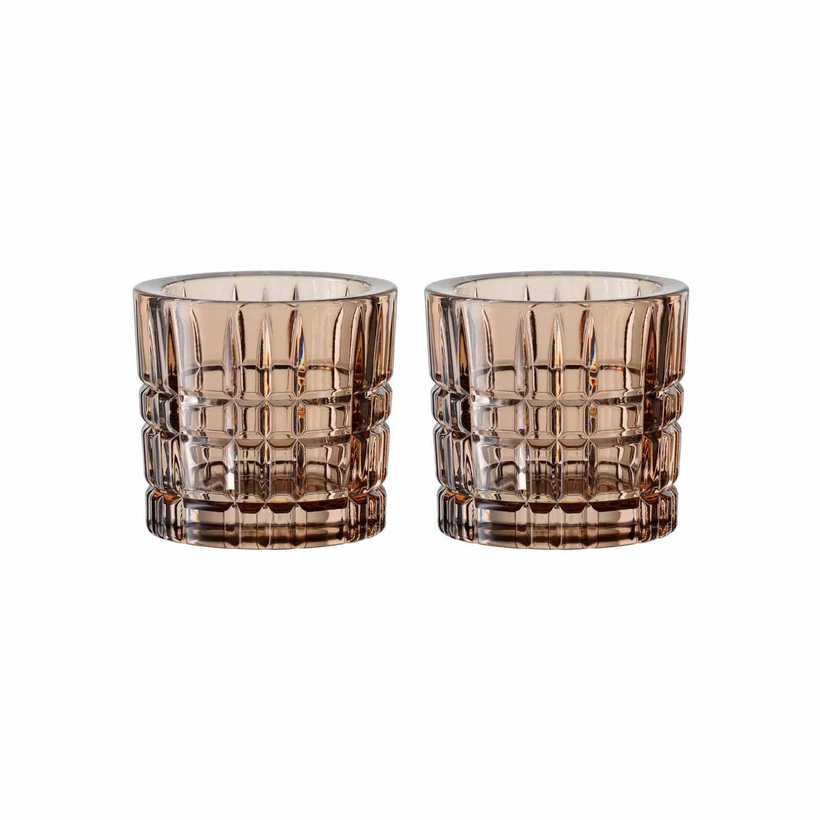 Nachtmann Teelichthalter Square Votives 2er Set Braun Kristallglas