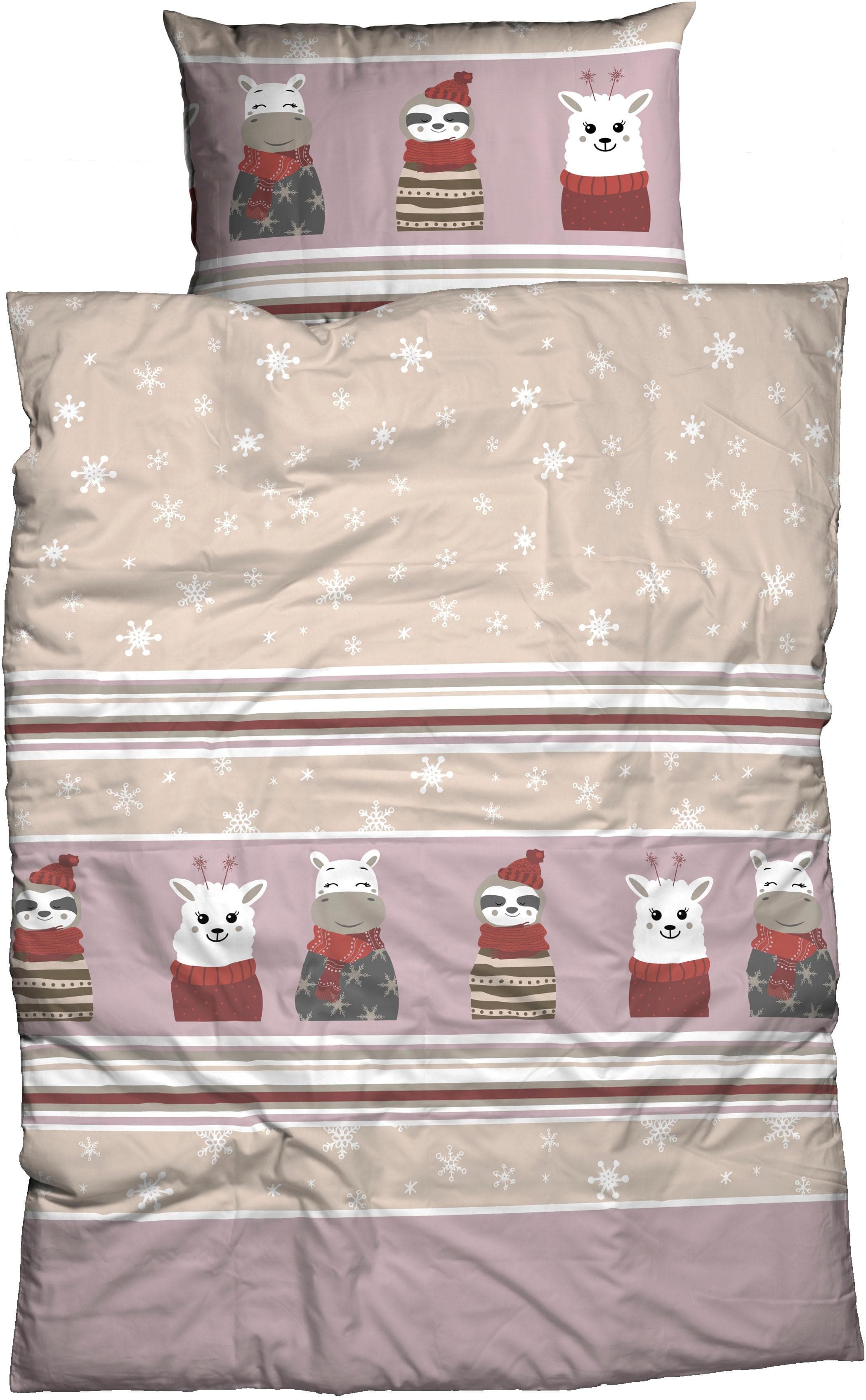 CASATEX Bettwäsche Nisa Beige/Rosa mit Tiermotiven
