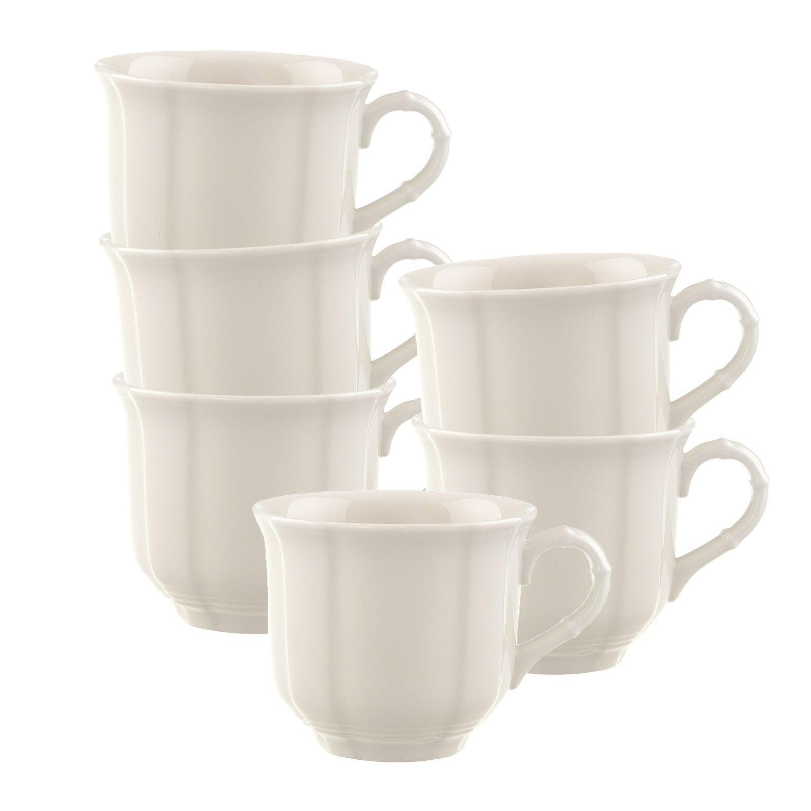 Villeroy & Boch Kaffeetassen Manoir 120 ml 6er Set Weiß Porzellan