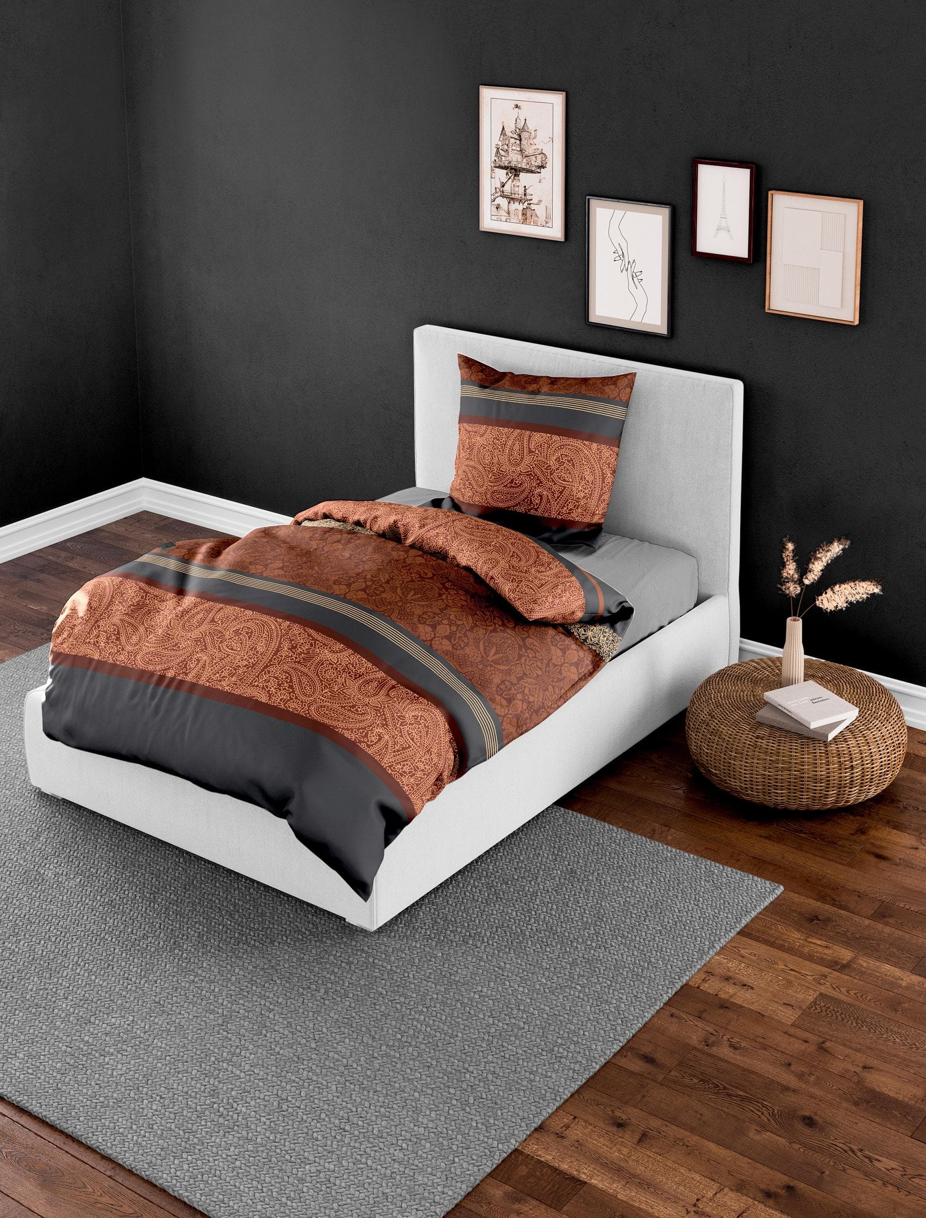 BIERBAUM Bettwäsche 4954 Braun Paisley Mako-Satin 100% Baumwolle